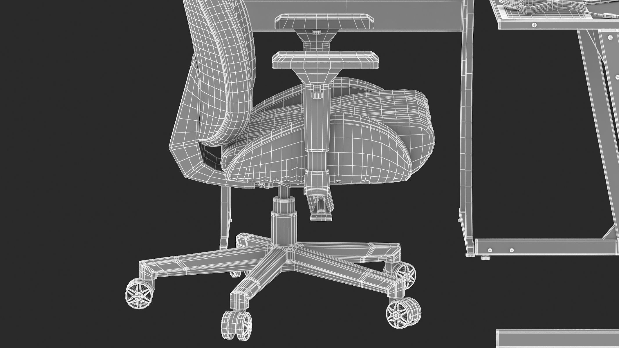 Gaming Set desk with chair and monitor 3D model_32