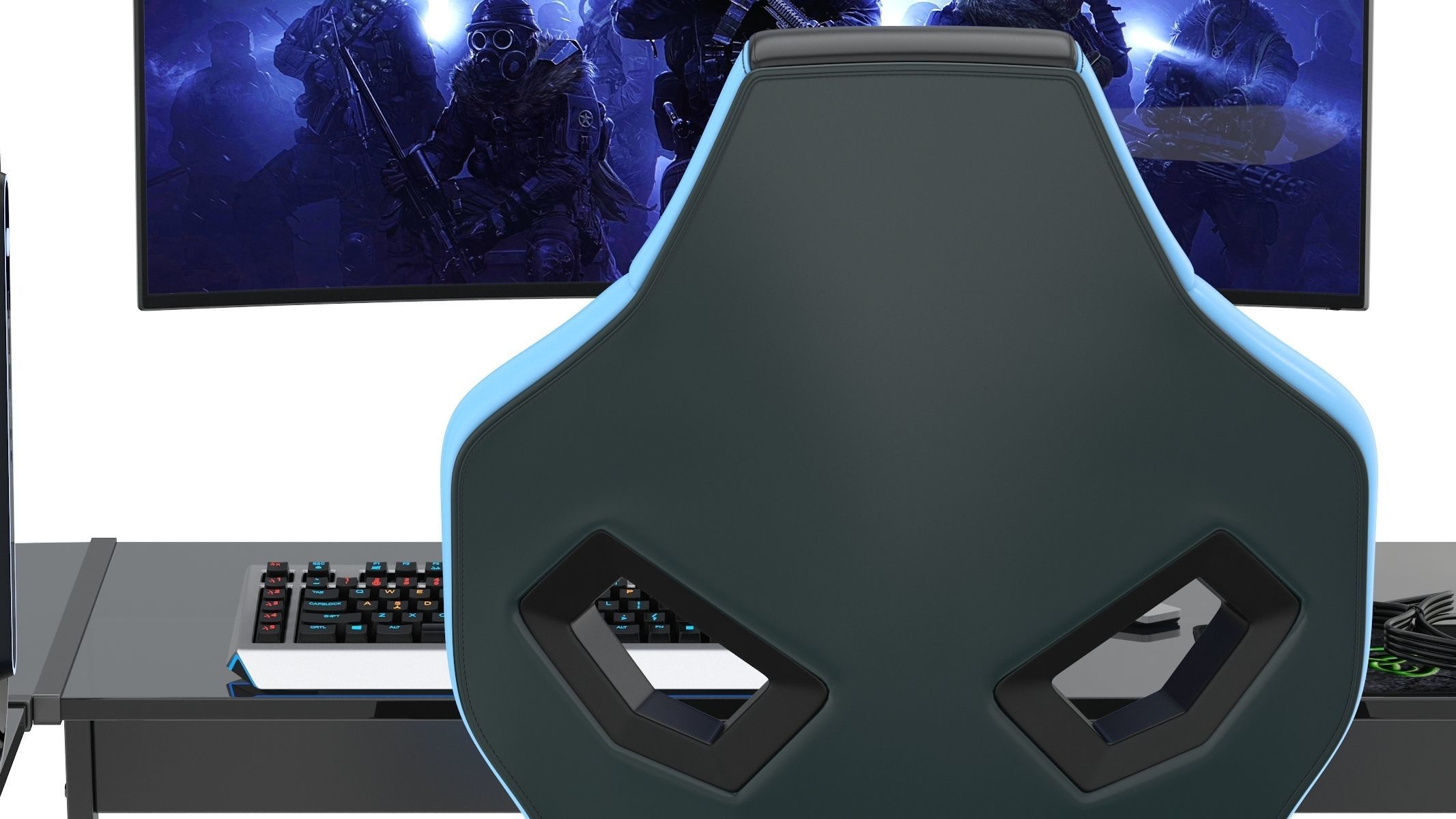 Gaming Set desk with chair and monitor 3D model_15