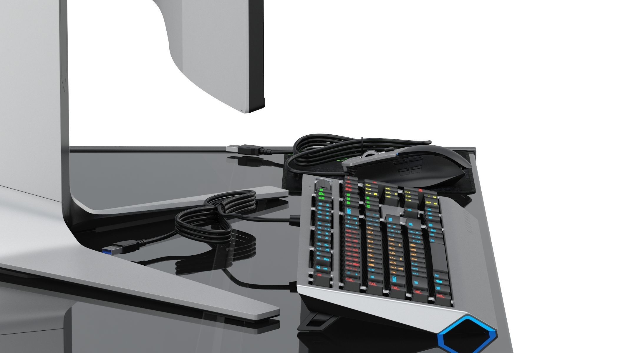 Gaming Set desk with chair and monitor 3D model_17