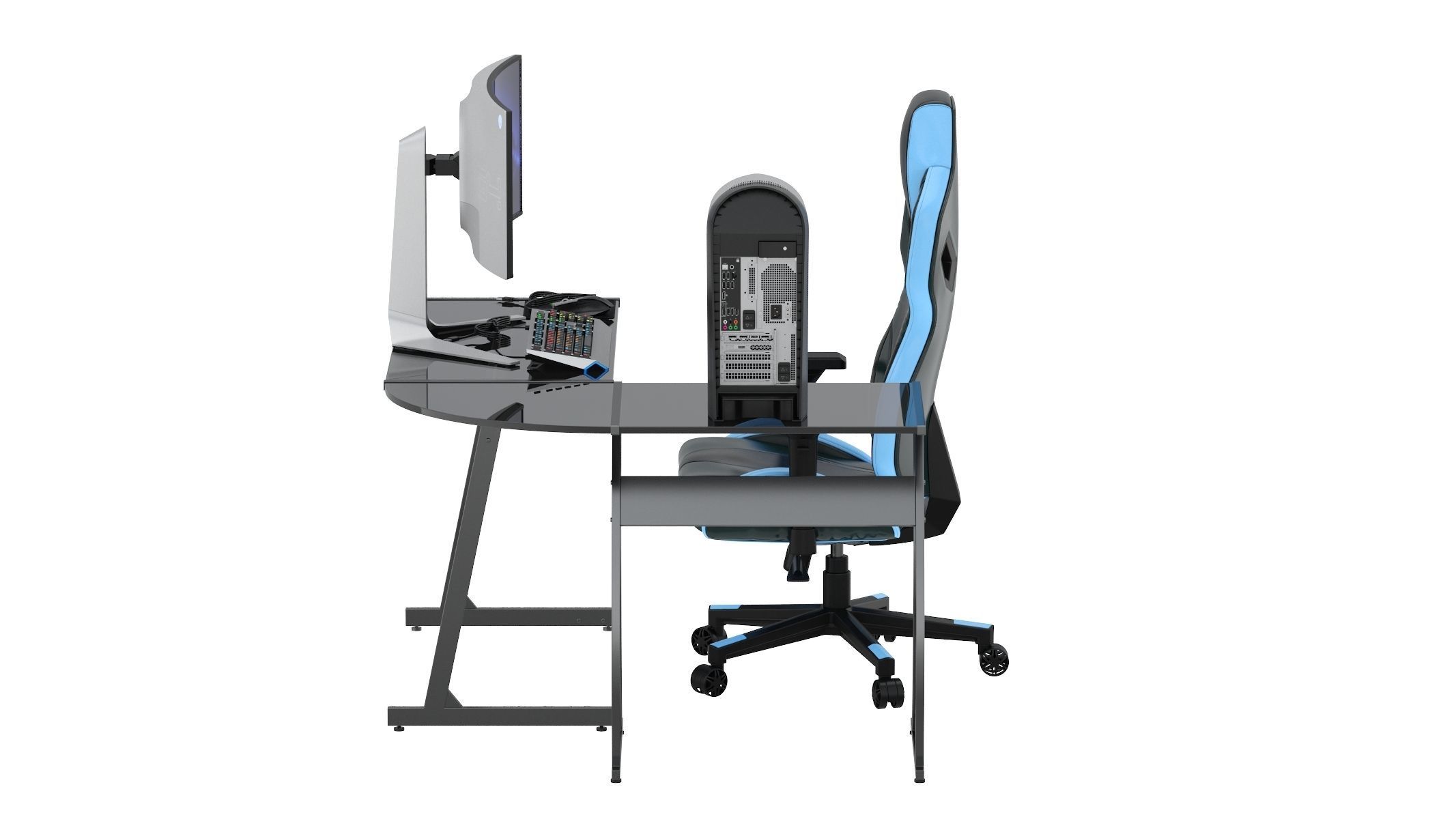 Gaming Set desk with chair and monitor 3D model_7