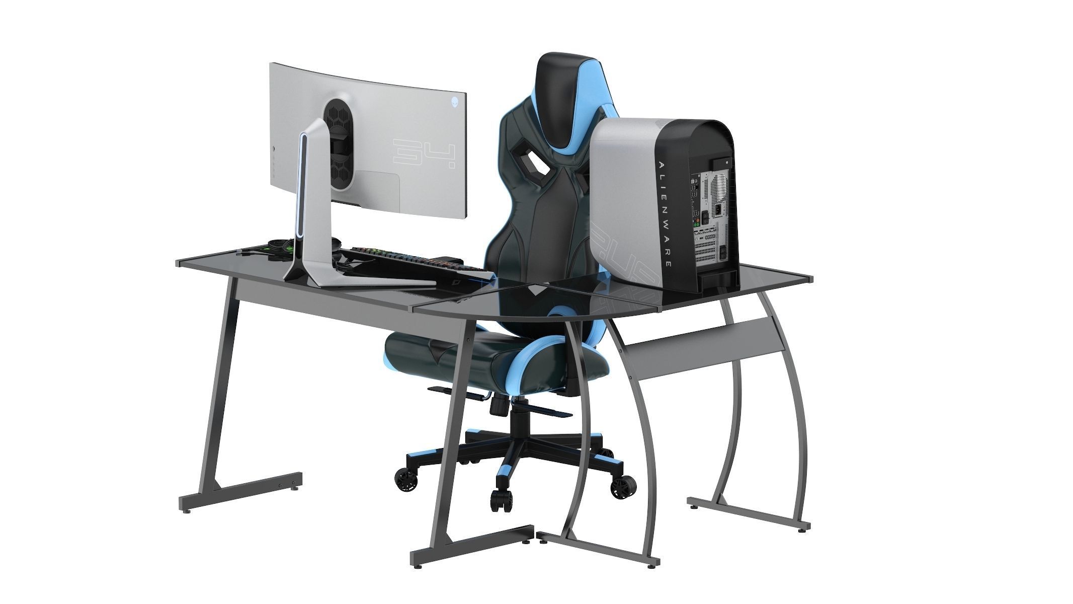 Gaming Set desk with chair and monitor 3D model_8