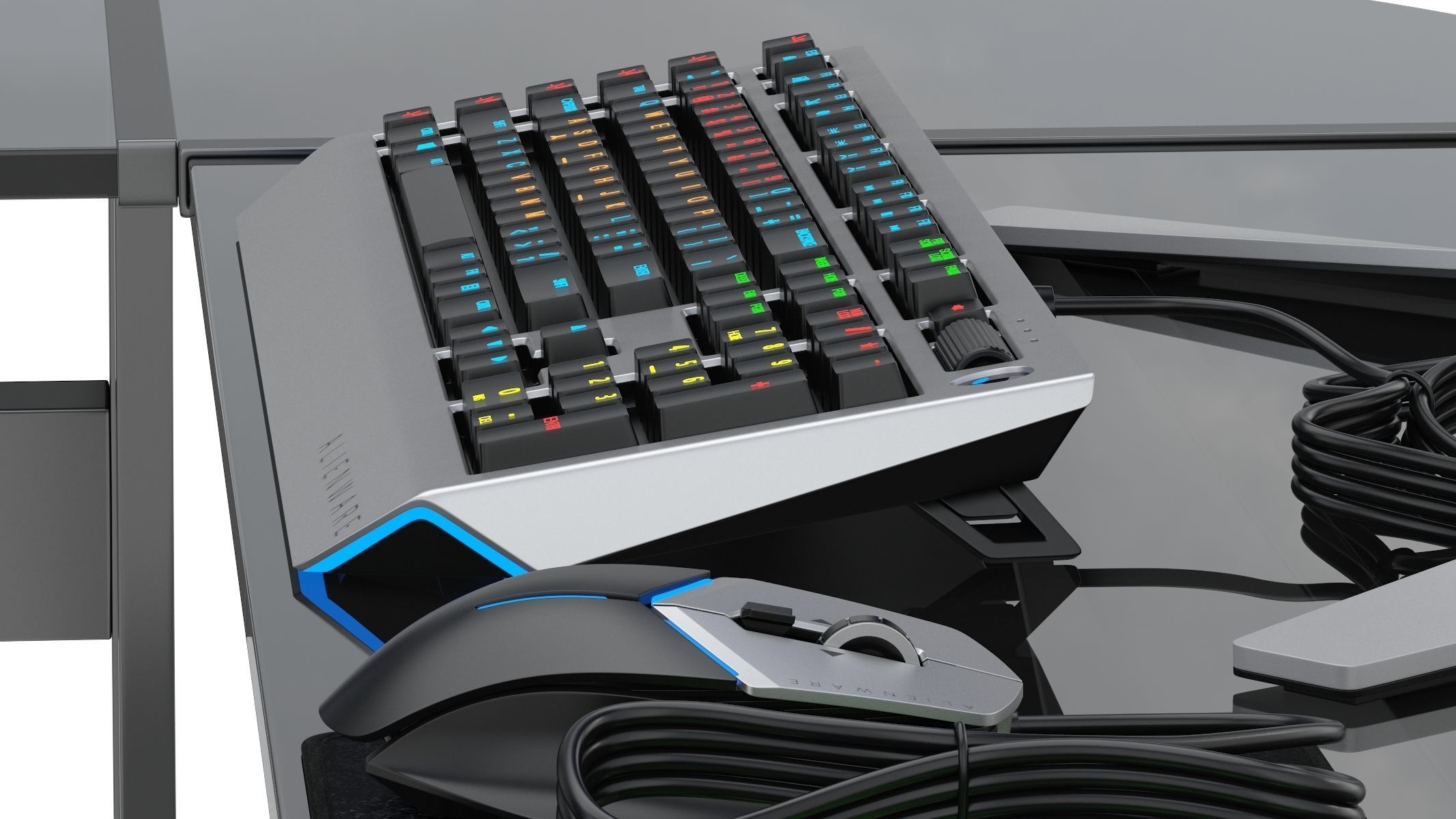 Gaming Set desk with chair and monitor 3D model_12