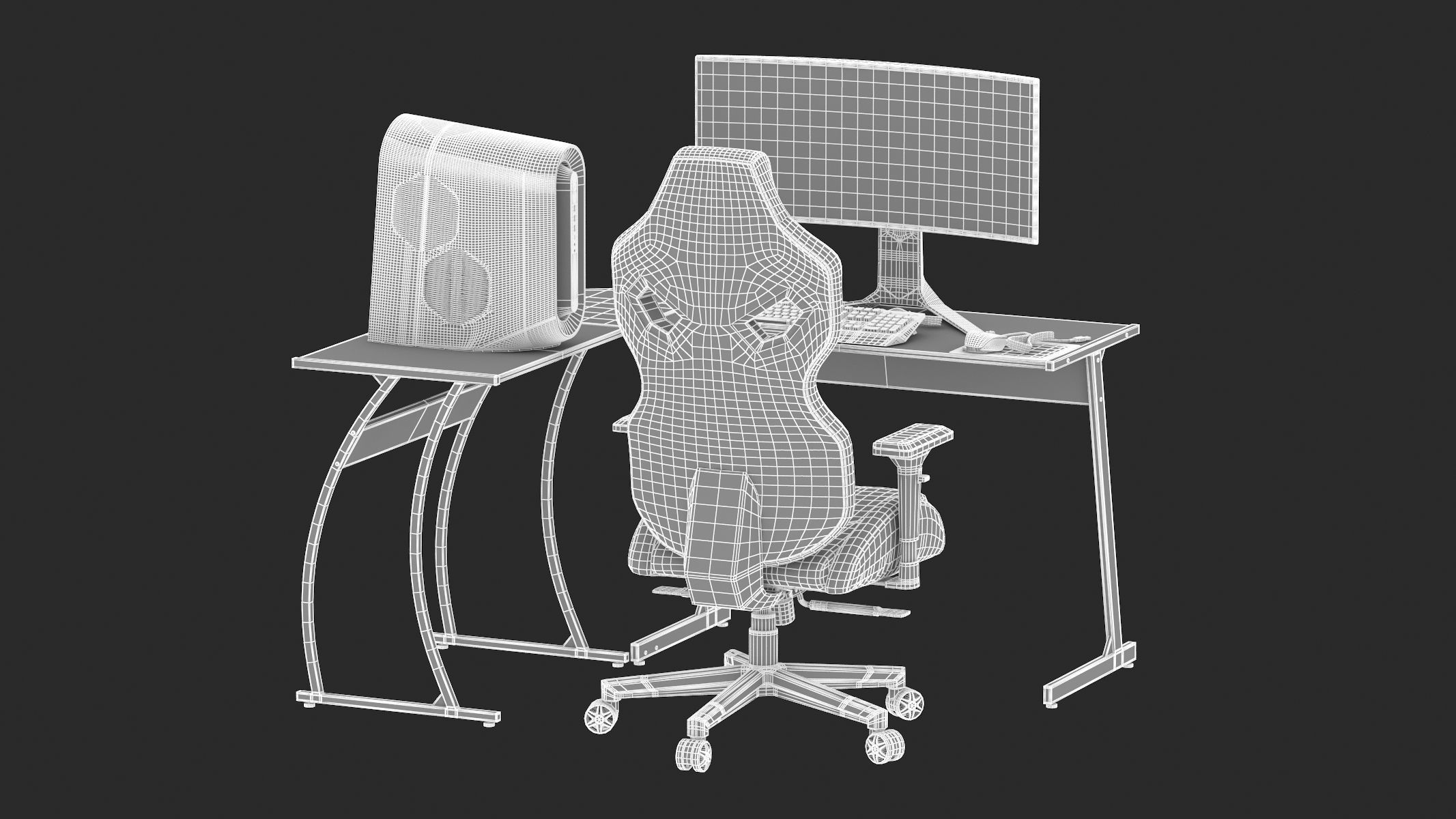 Gaming Set desk with chair and monitor 3D model_24