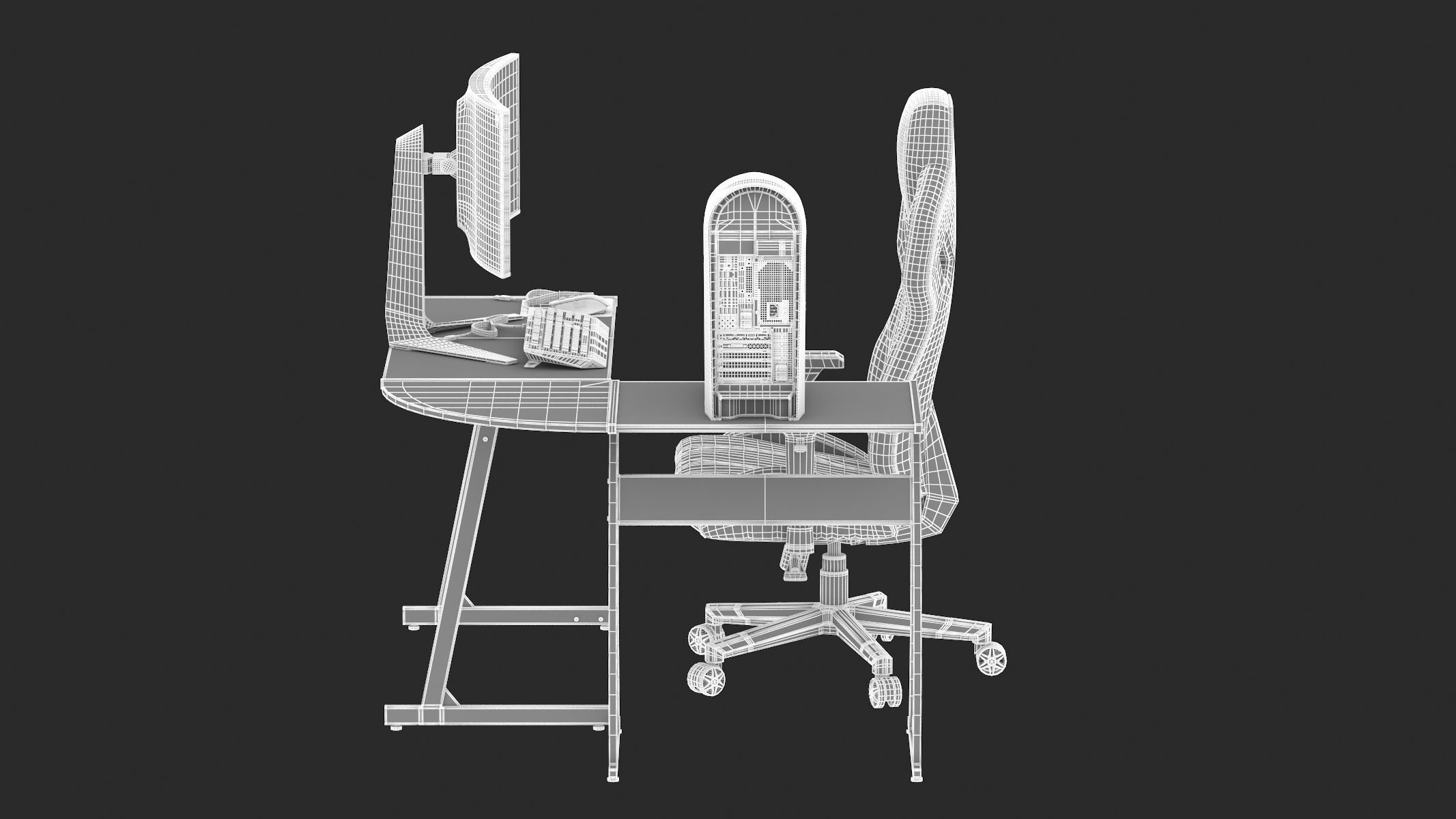 Gaming Set desk with chair and monitor 3D model_27