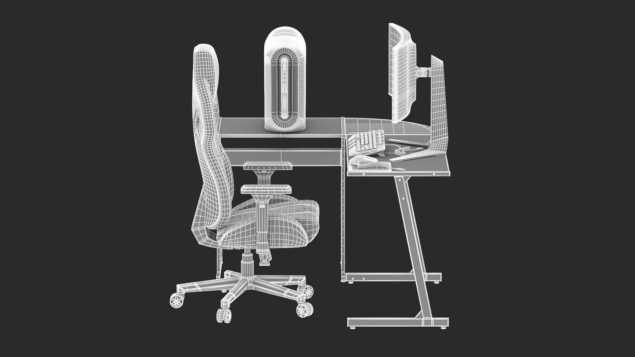 Gaming Set desk with chair and monitor 3D model_22