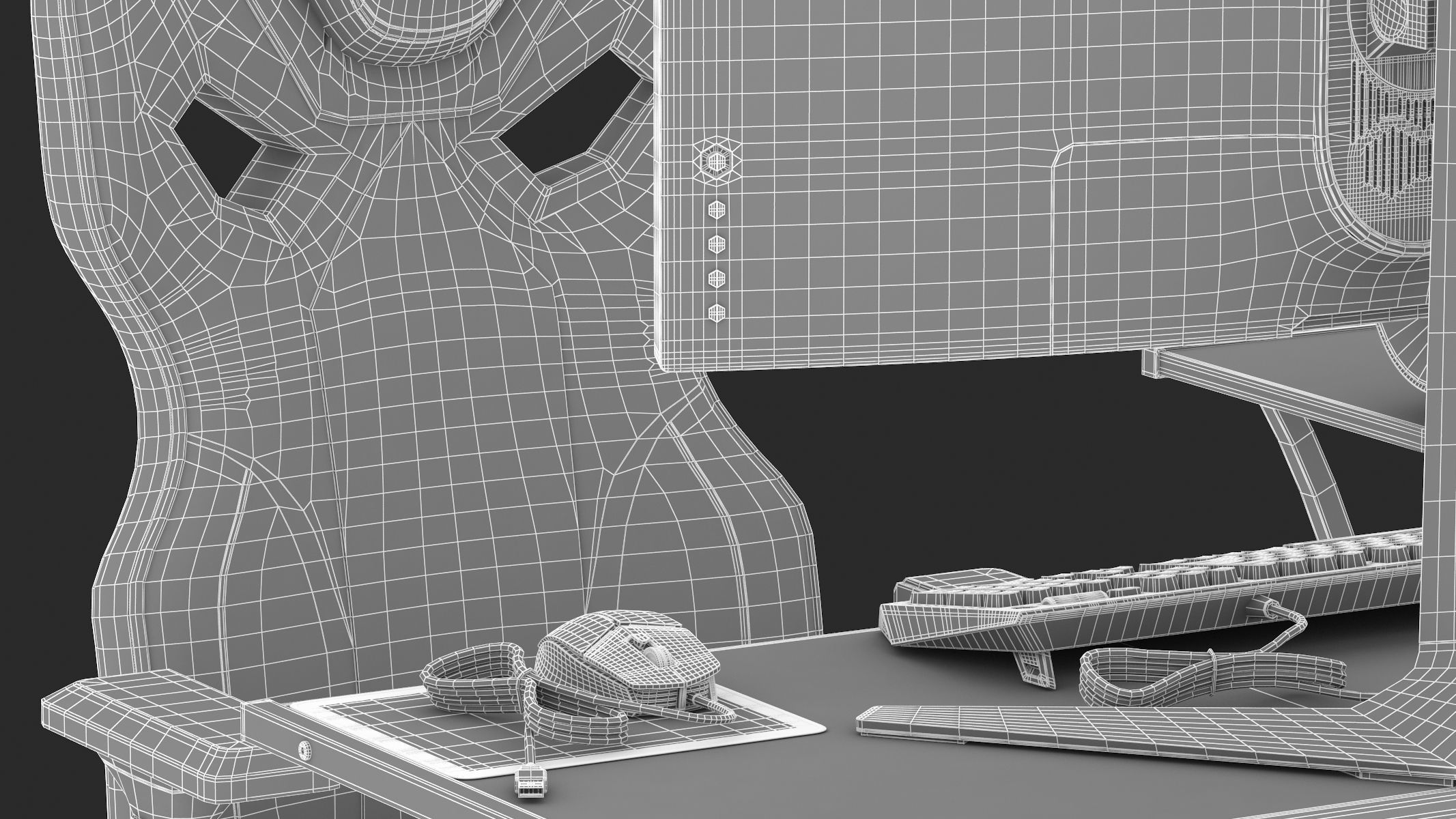 Gaming Set desk with chair and monitor 3D model_30