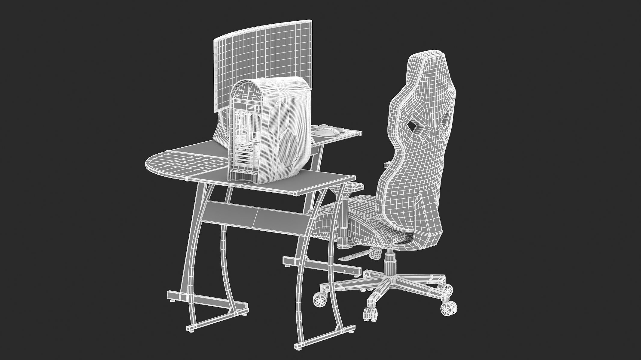 Gaming Set desk with chair and monitor 3D model_26