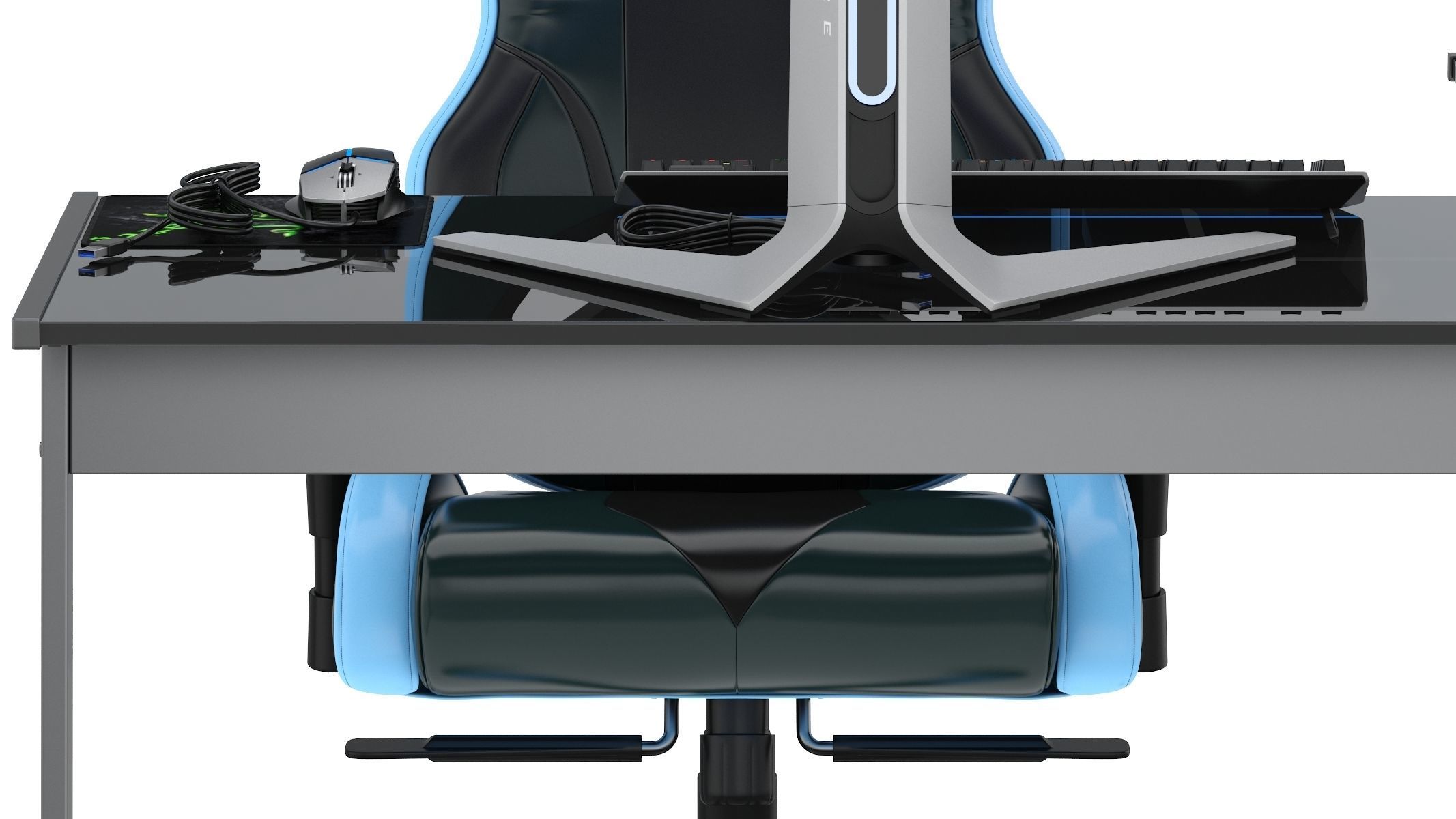 Gaming Set desk with chair and monitor 3D model_19