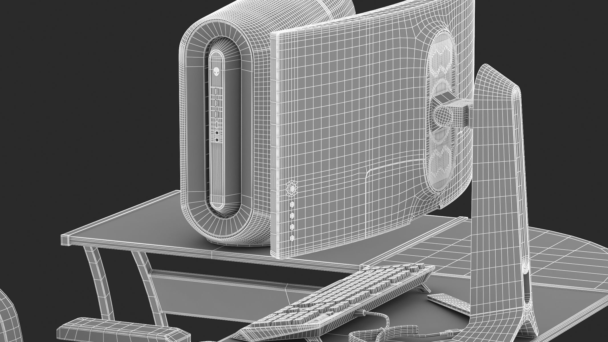Gaming Set desk with chair and monitor 3D model_31