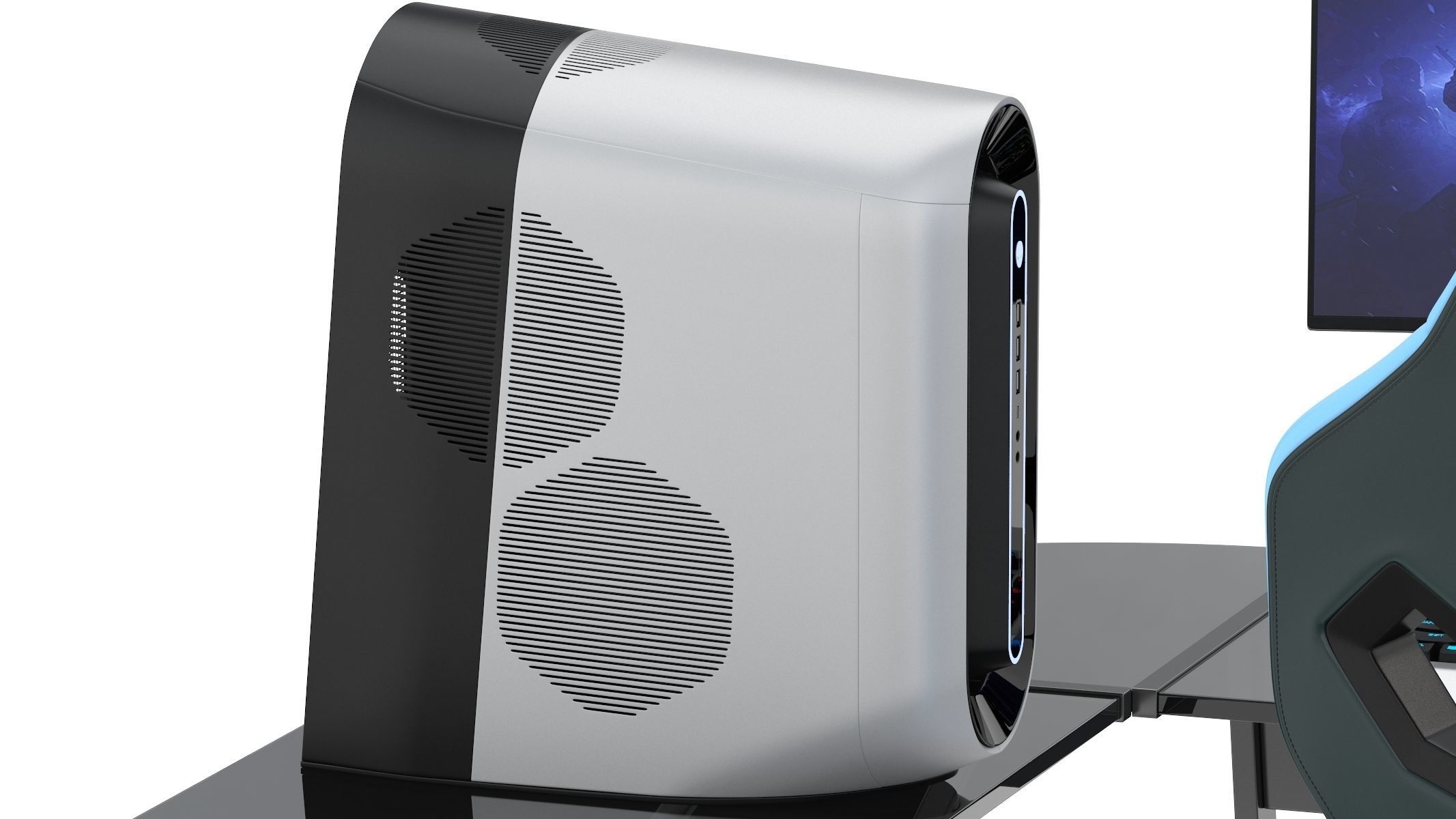 Gaming Set desk with chair and monitor 3D model_14