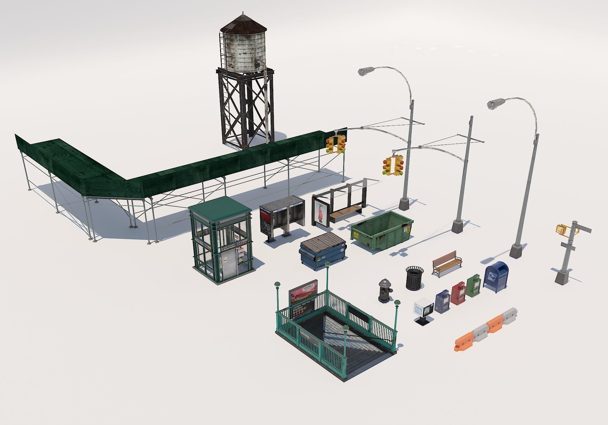 New York City elements Low-poly 3D model_1