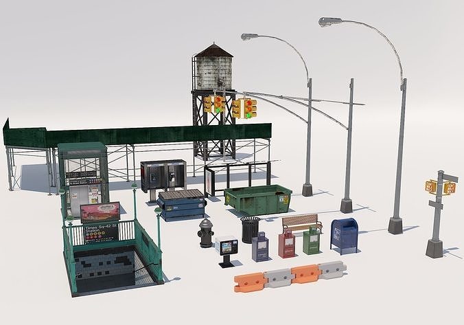 New York City elements Low-poly 3D model