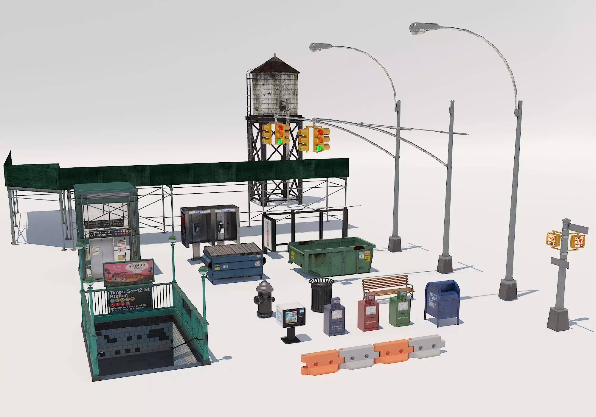 New York City elements Low-poly 3D model_0
