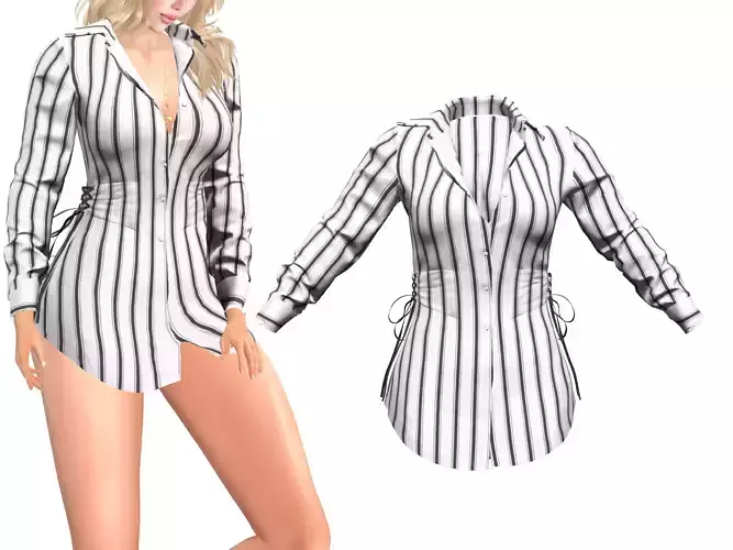 Open Chest Corset Waist Striped Shirt Top Jacket