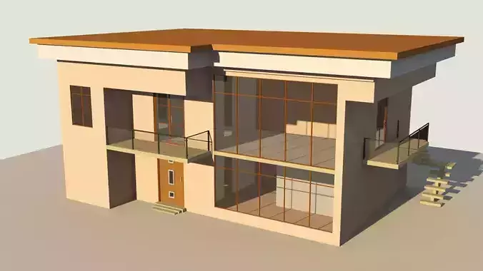 House 3D model Low-poly with stairs and balconies