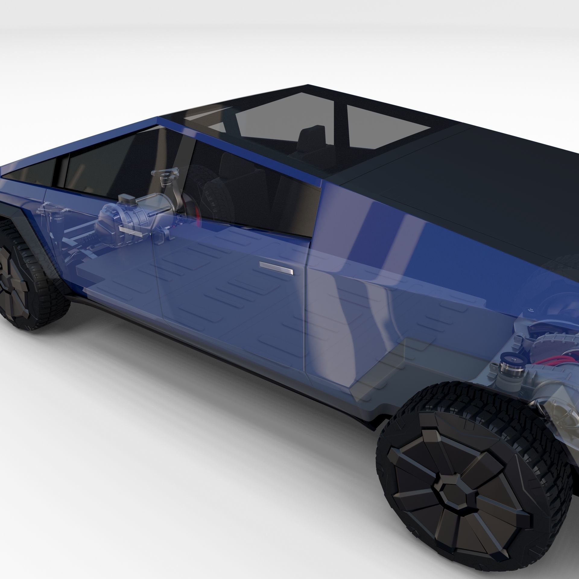 Tesla Cybertruck with chassis Blue 3D model_72