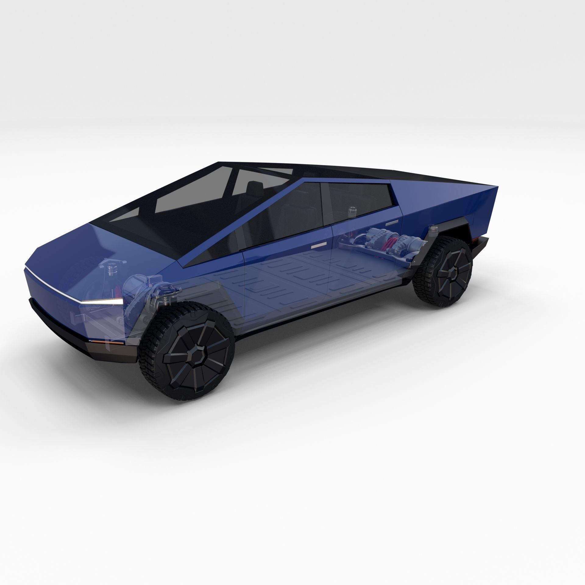 Tesla Cybertruck with chassis Blue 3D model_68