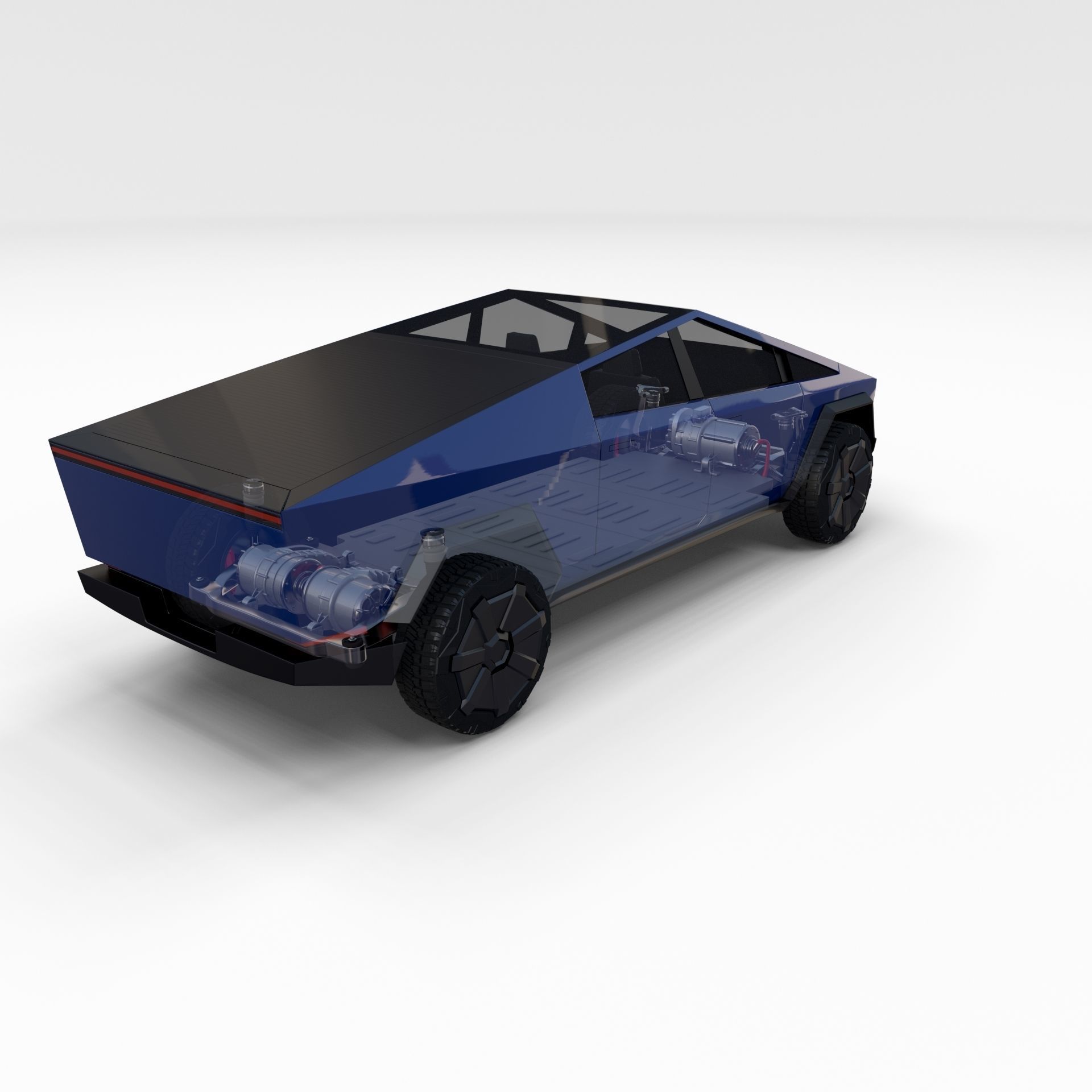 Tesla Cybertruck with chassis Blue 3D model_69