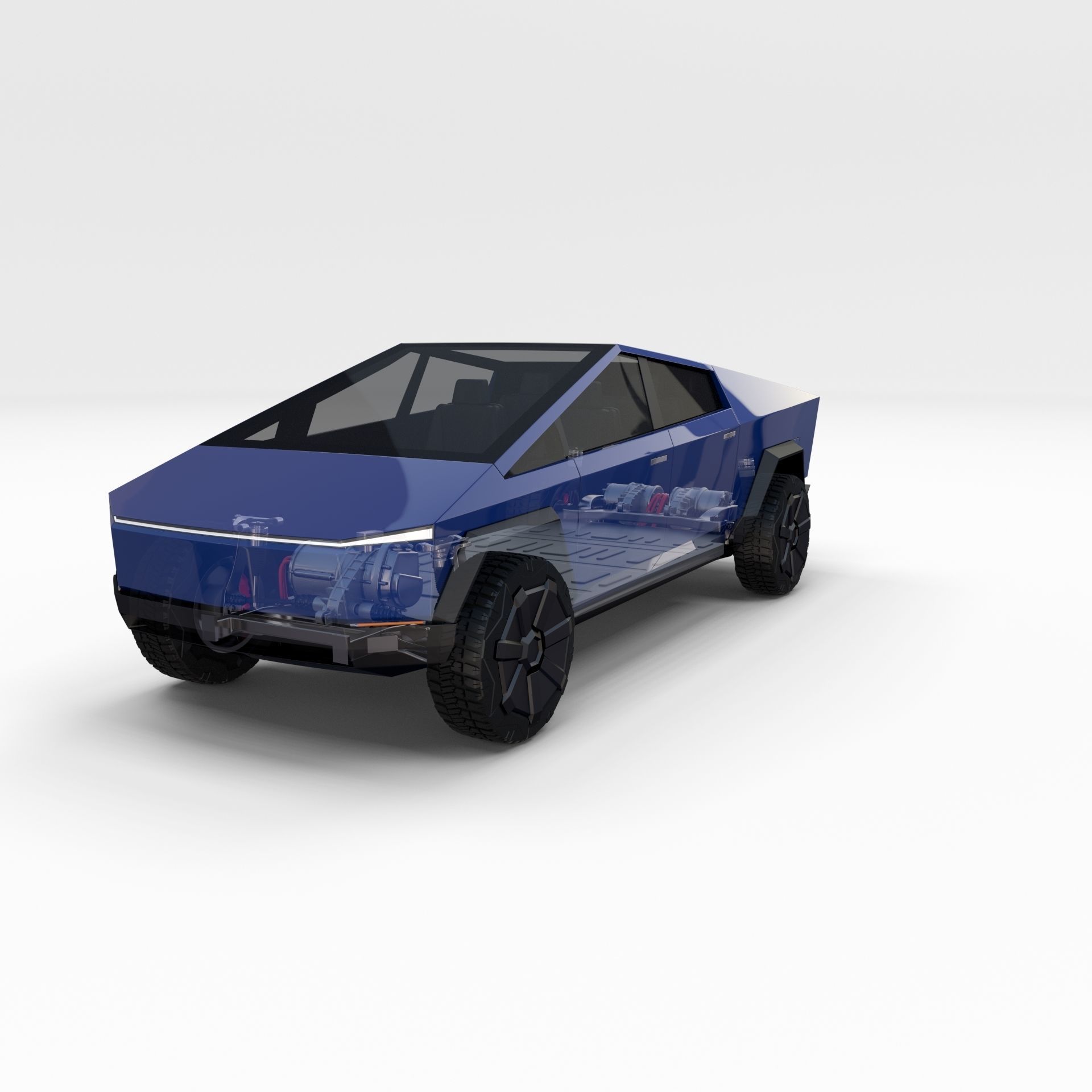 Tesla Cybertruck with chassis Blue 3D model_62