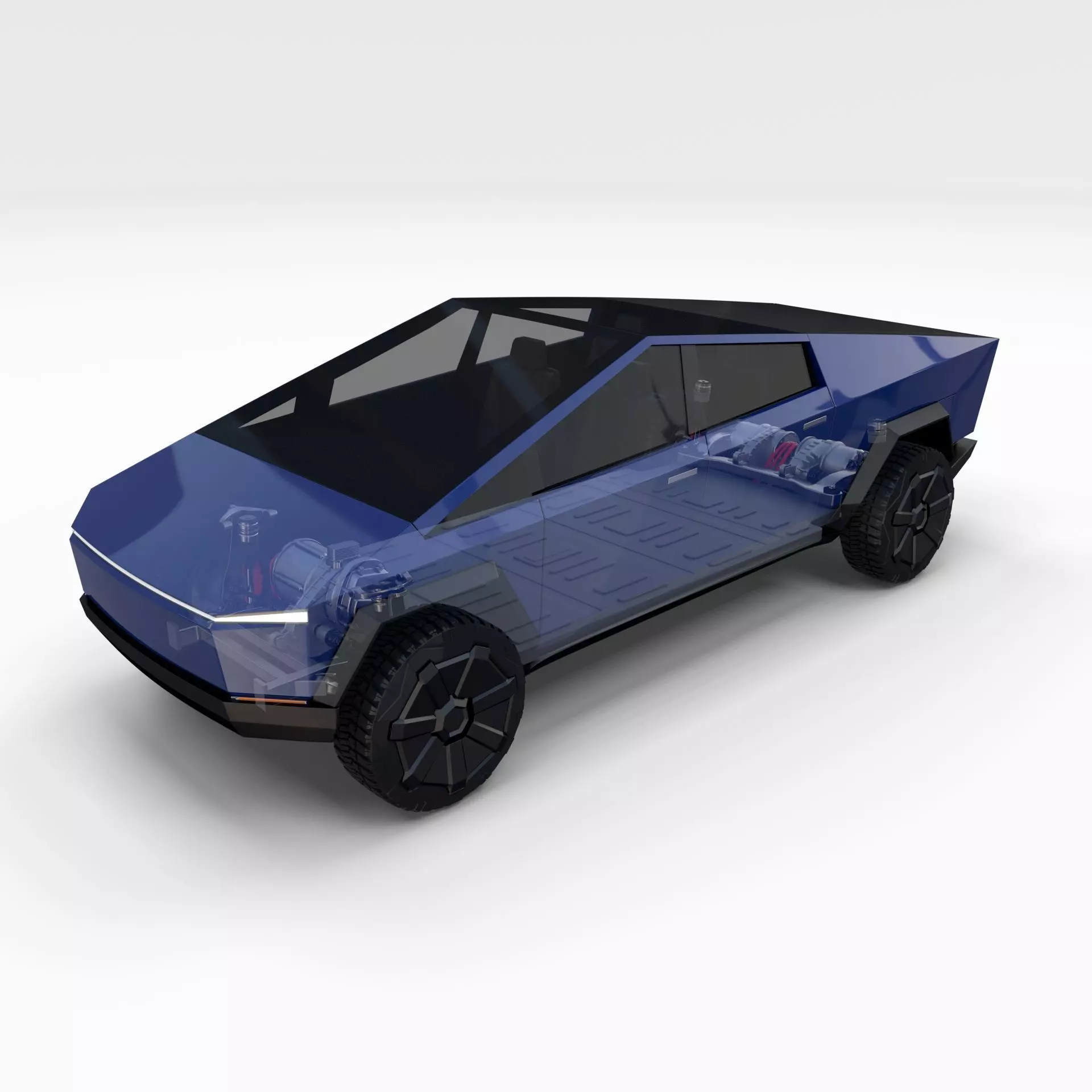 Tesla Cybertruck with chassis Blue 3D model_0