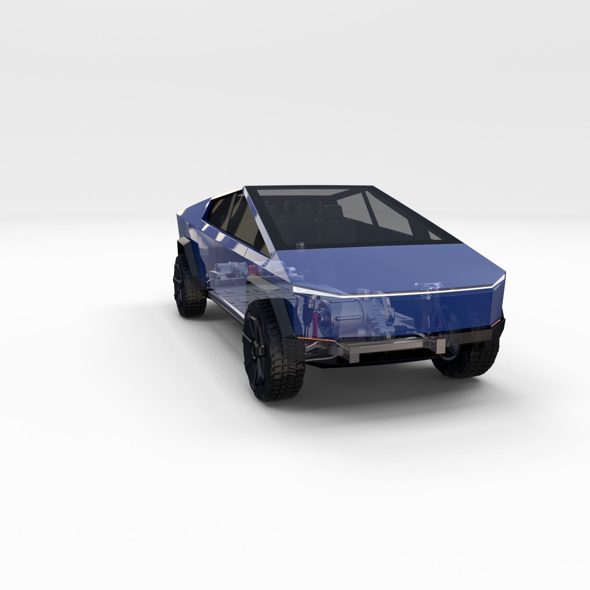 Tesla Cybertruck with chassis Blue 3D model_67