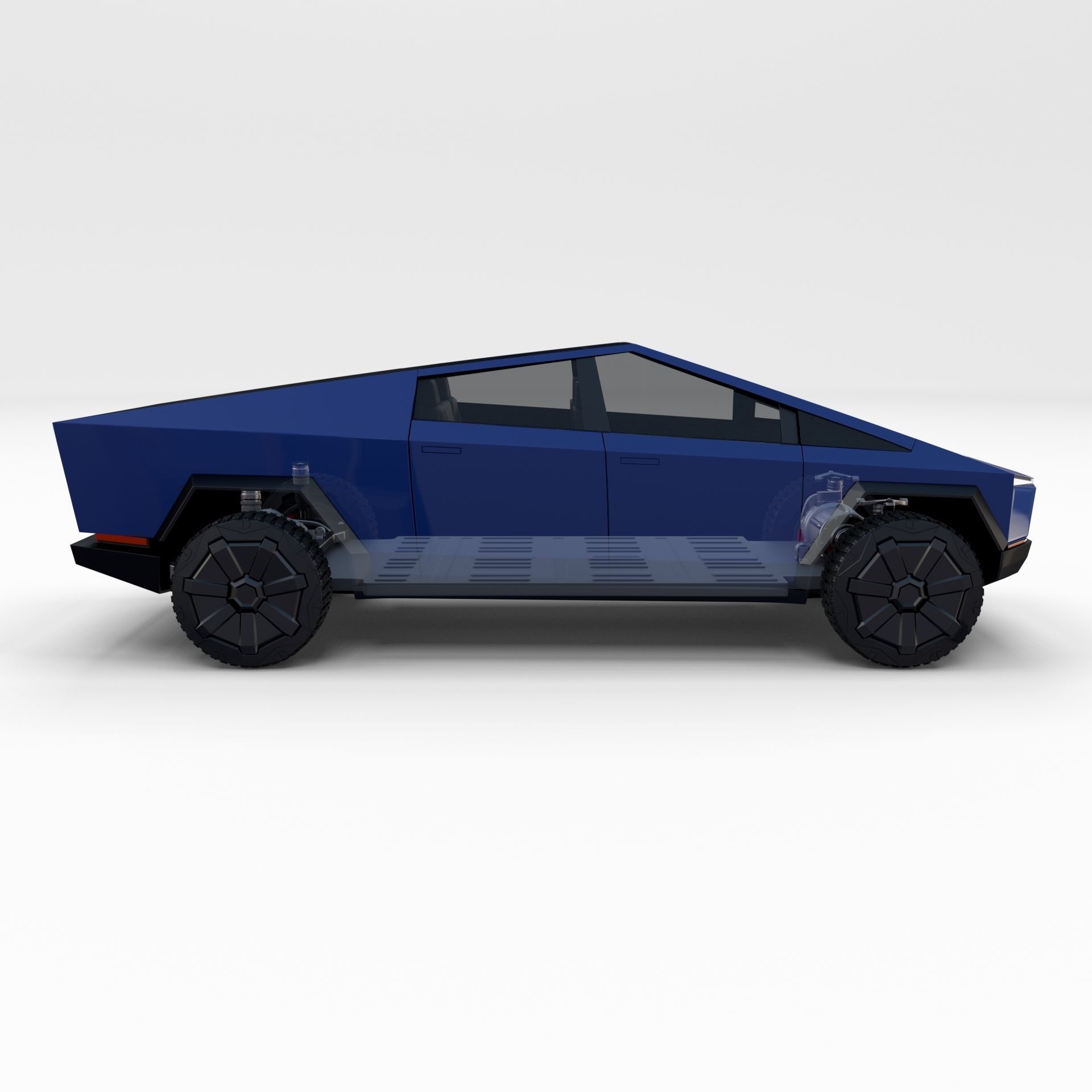 Tesla Cybertruck with chassis Blue 3D model_66