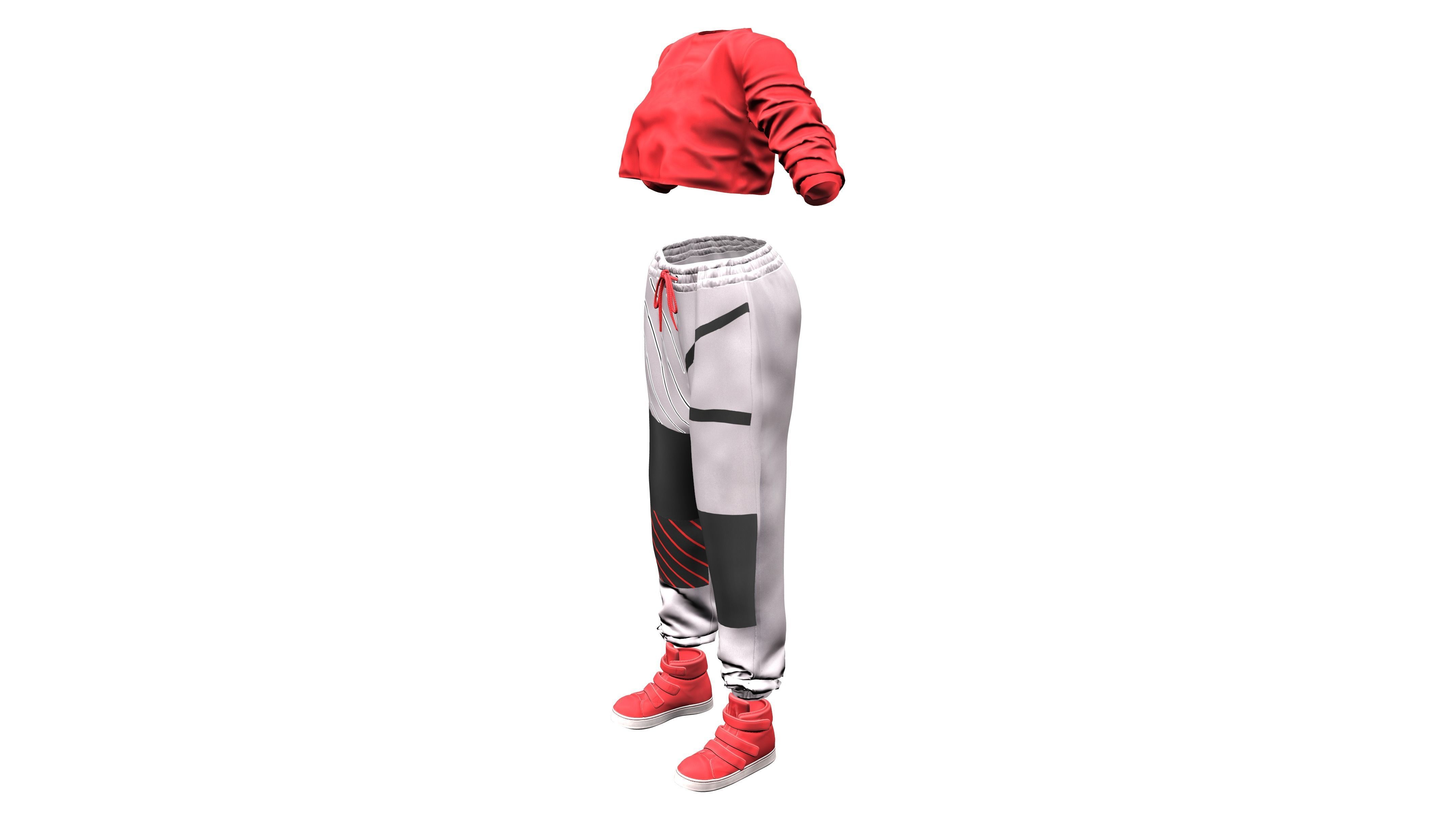 Female Hiphop Basketball Style Outfit Top Pants Shoes Low-poly 3D model_5