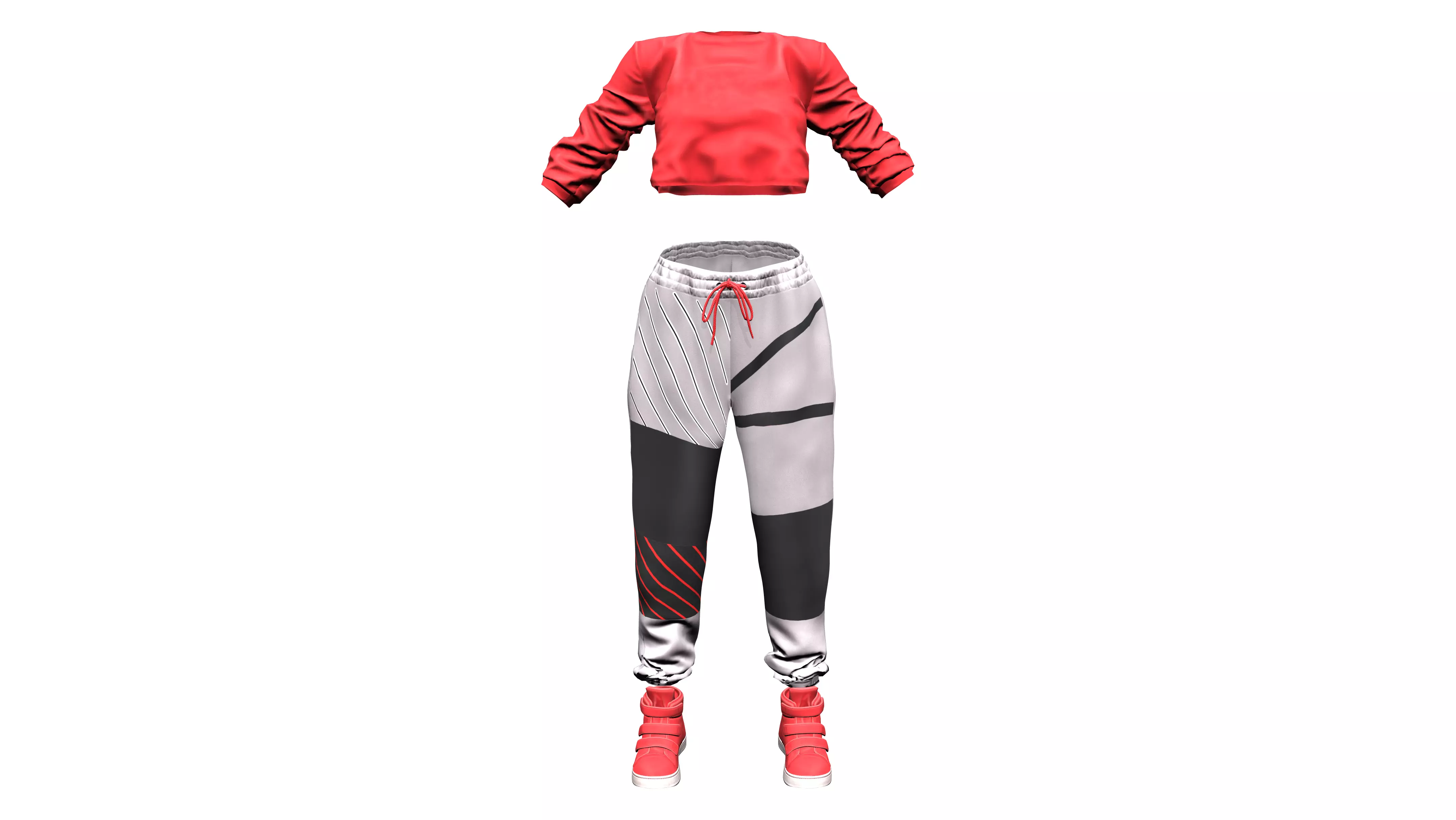 Female Hiphop Basketball Style Outfit Top Pants Shoes Low-poly 3D model_0