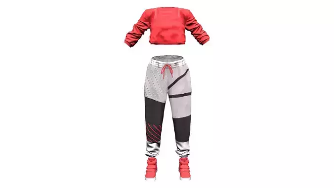 Female Hiphop Basketball Style Outfit Top Pants Shoes Low-poly 3D model Female Hiphop Basketball Style Outfit Top Pants Shoes Low-poly 3D model