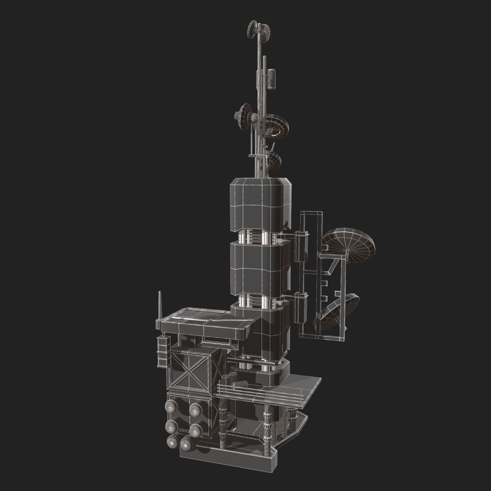 Scifi tower station building exterior skyscraper futuristic Low-poly 3D model_9