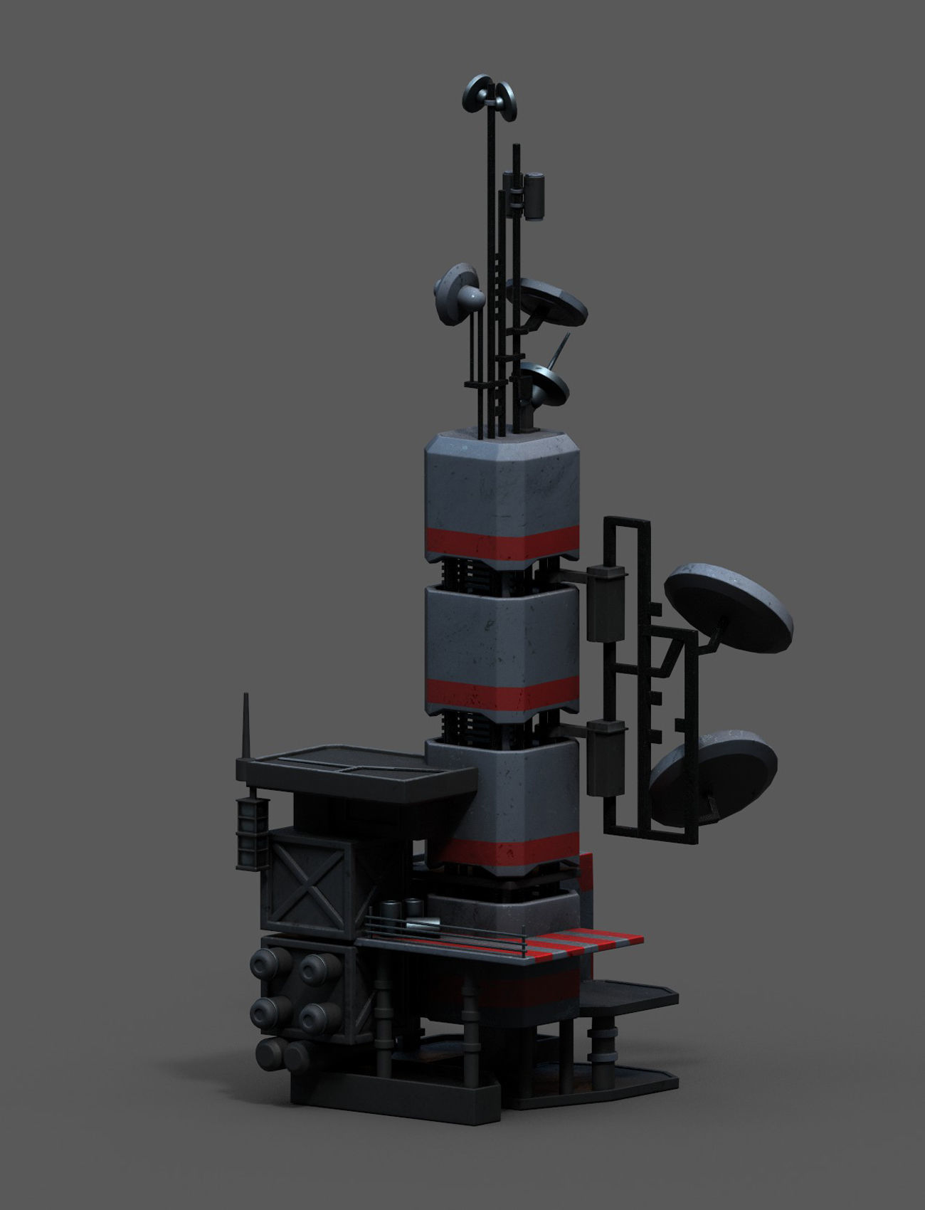 Scifi tower station building exterior skyscraper futuristic Low-poly 3D model_2