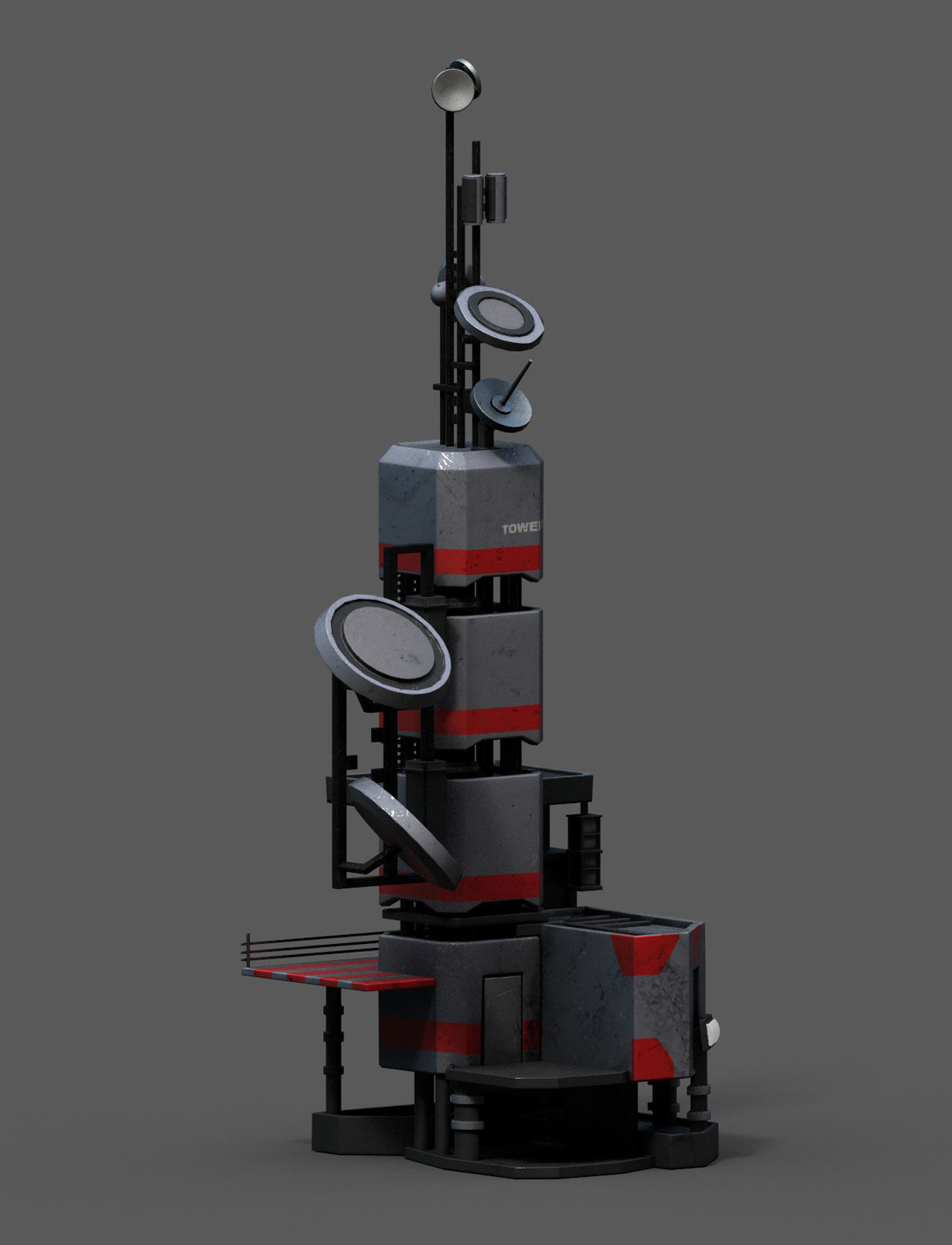 Scifi tower station building exterior skyscraper futuristic Low-poly 3D model_6