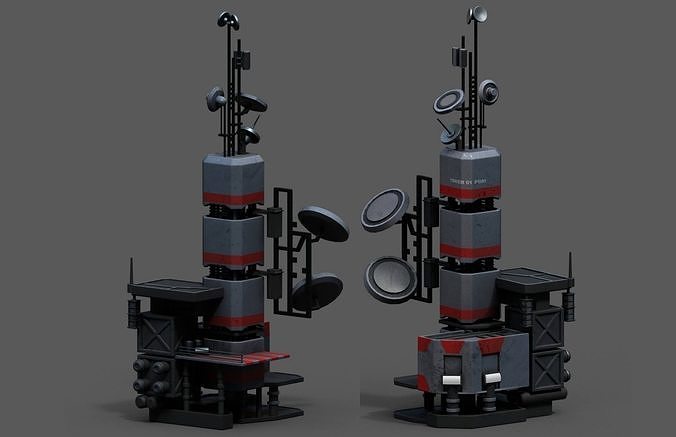 Scifi tower station building exterior skyscraper futuristic  Low-poly 3D model