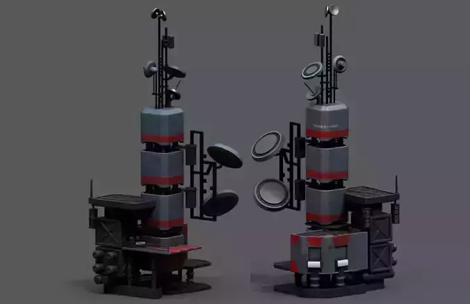 Scifi tower station building exterior skyscraper futuristic  Low-poly 3D model