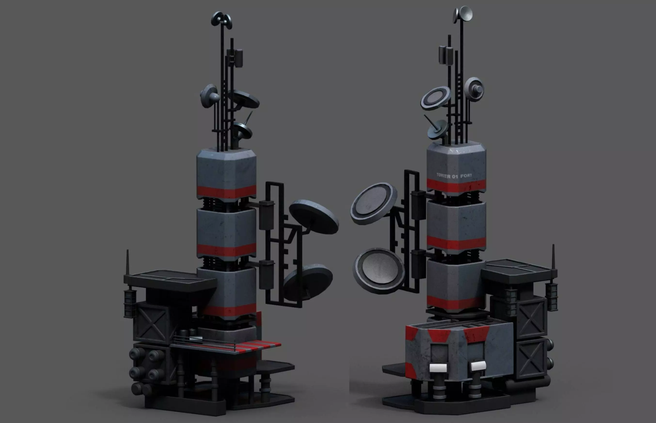 Scifi tower station building exterior skyscraper futuristic Low-poly 3D model_0