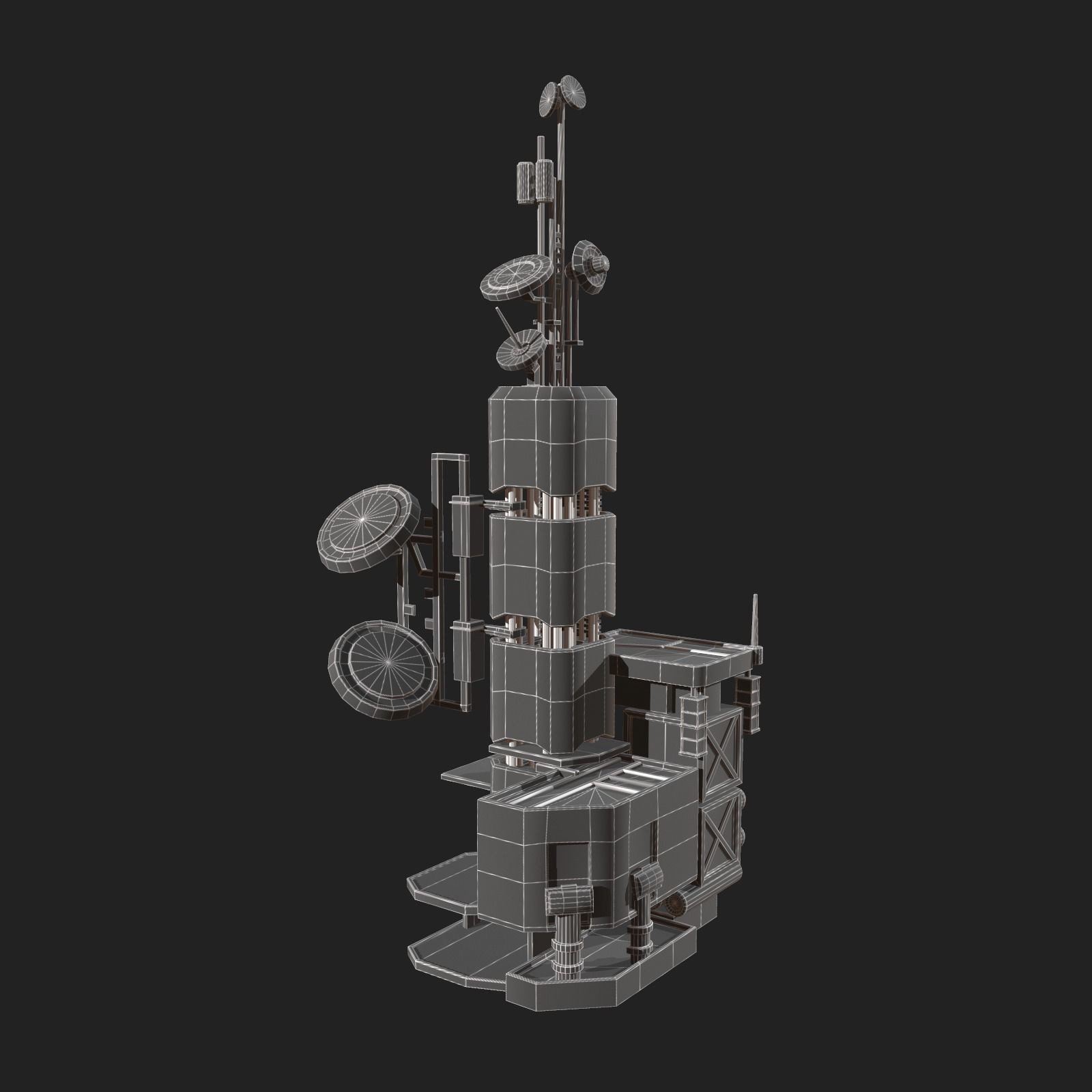 Scifi tower station building exterior skyscraper futuristic Low-poly 3D model_7