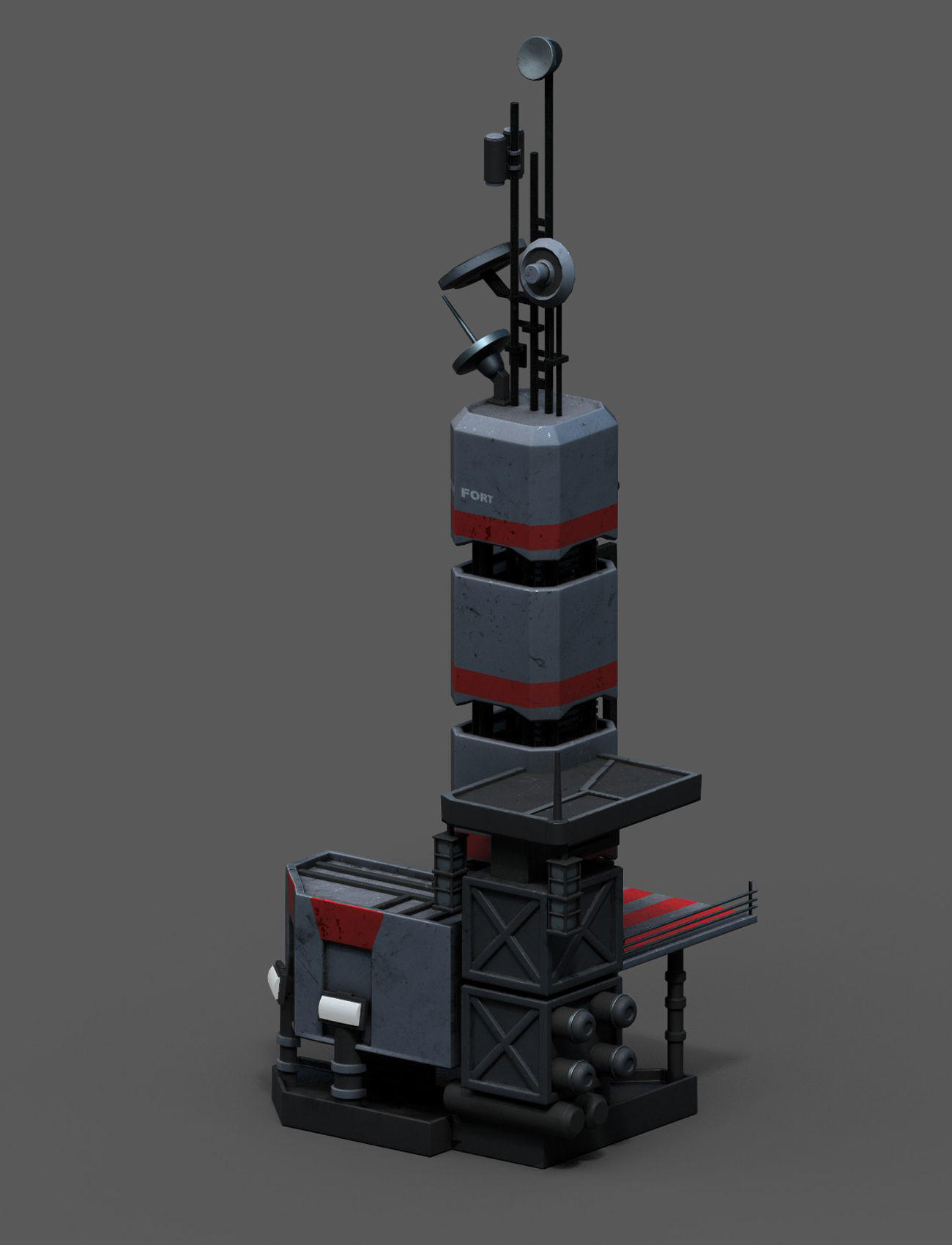 Scifi tower station building exterior skyscraper futuristic Low-poly 3D model_4