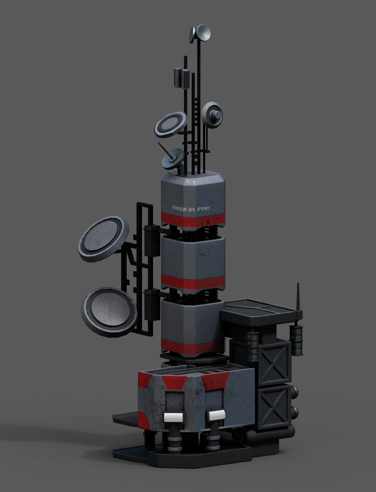 Scifi tower station building exterior skyscraper futuristic Low-poly 3D model_1