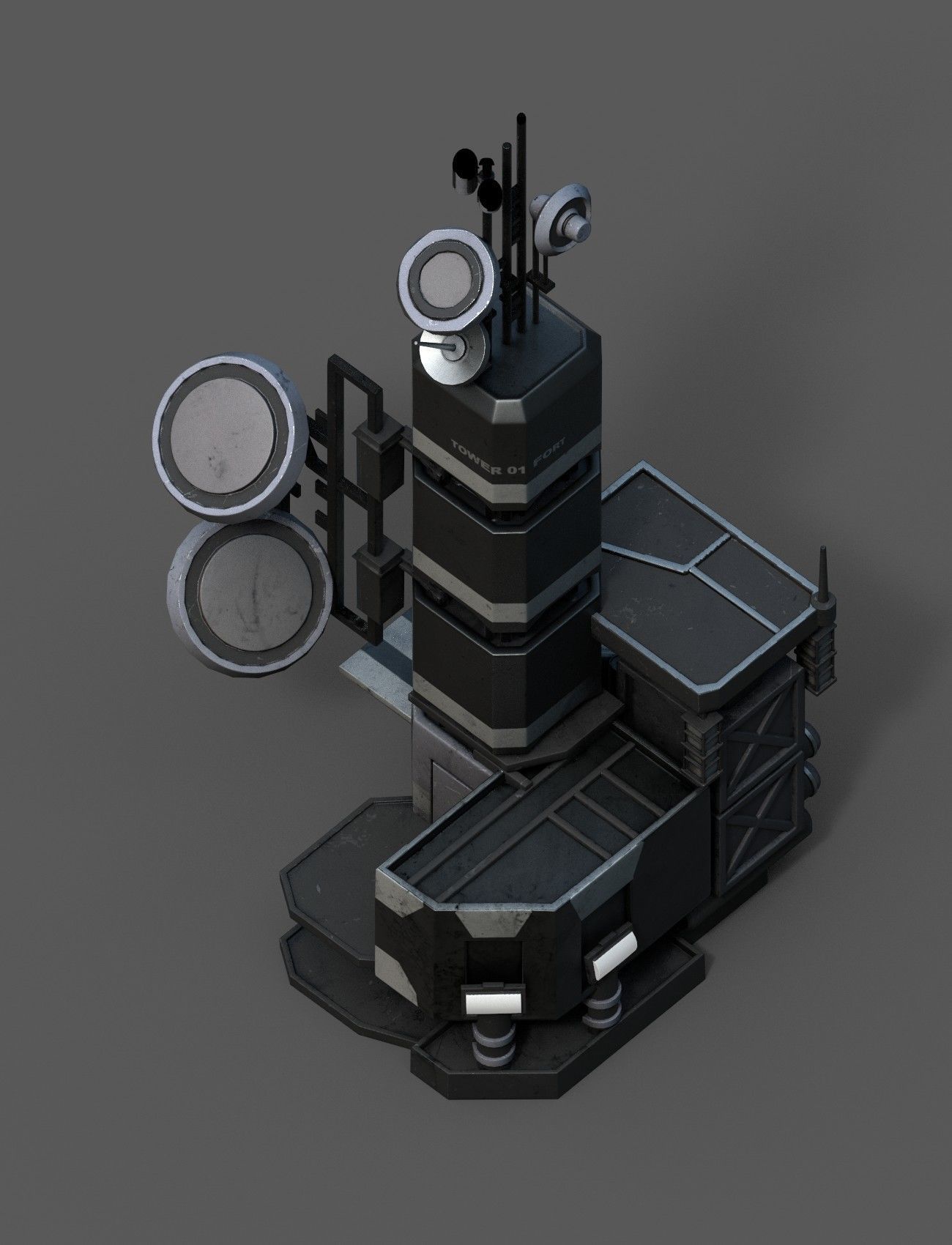 Scifi tower station building exterior futuristic Low-poly 3D model_4