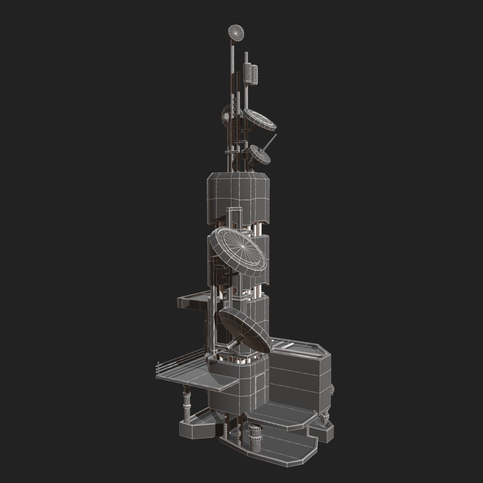 Scifi tower station building exterior futuristic Low-poly 3D model_9
