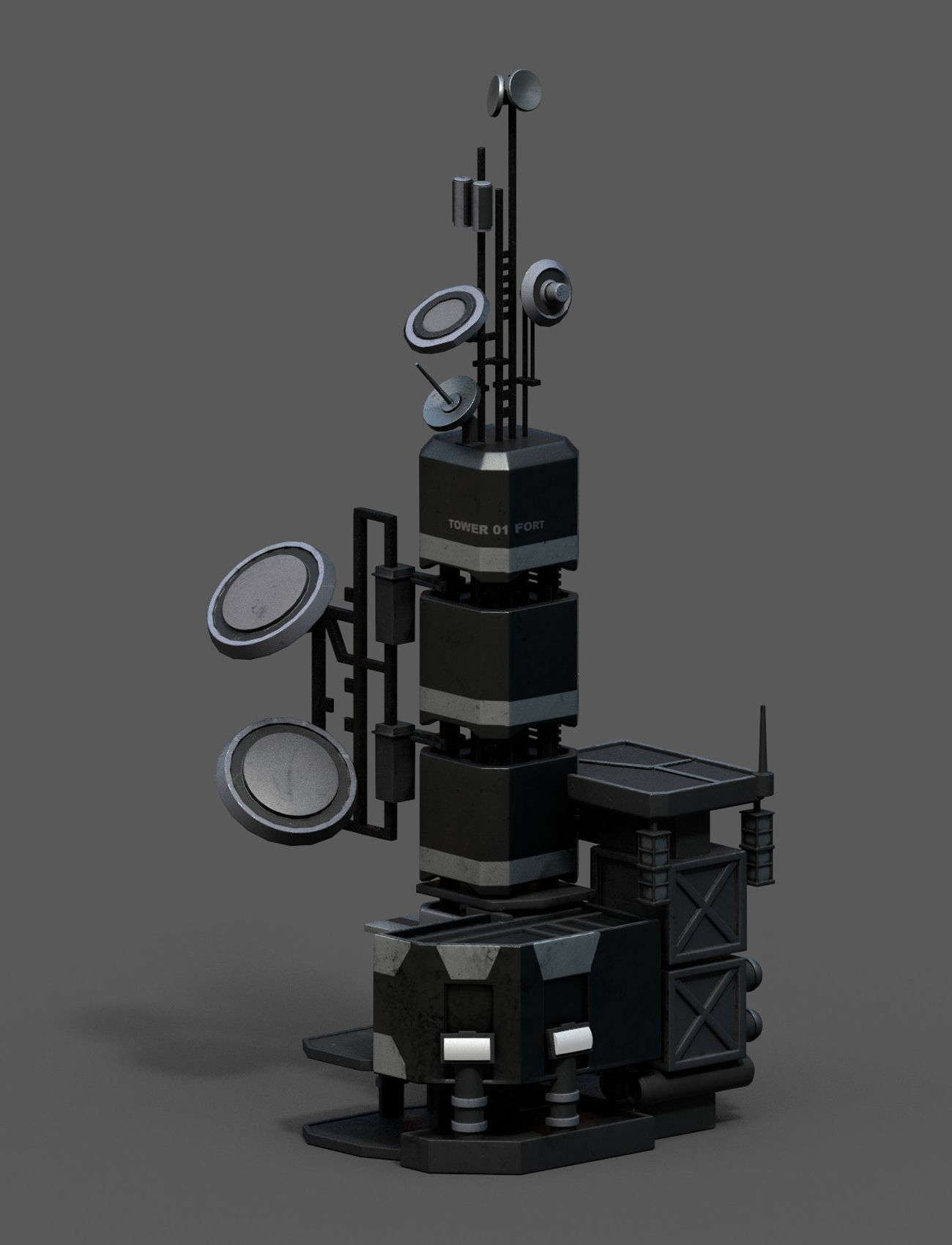 Scifi tower station building exterior futuristic Low-poly 3D model_2