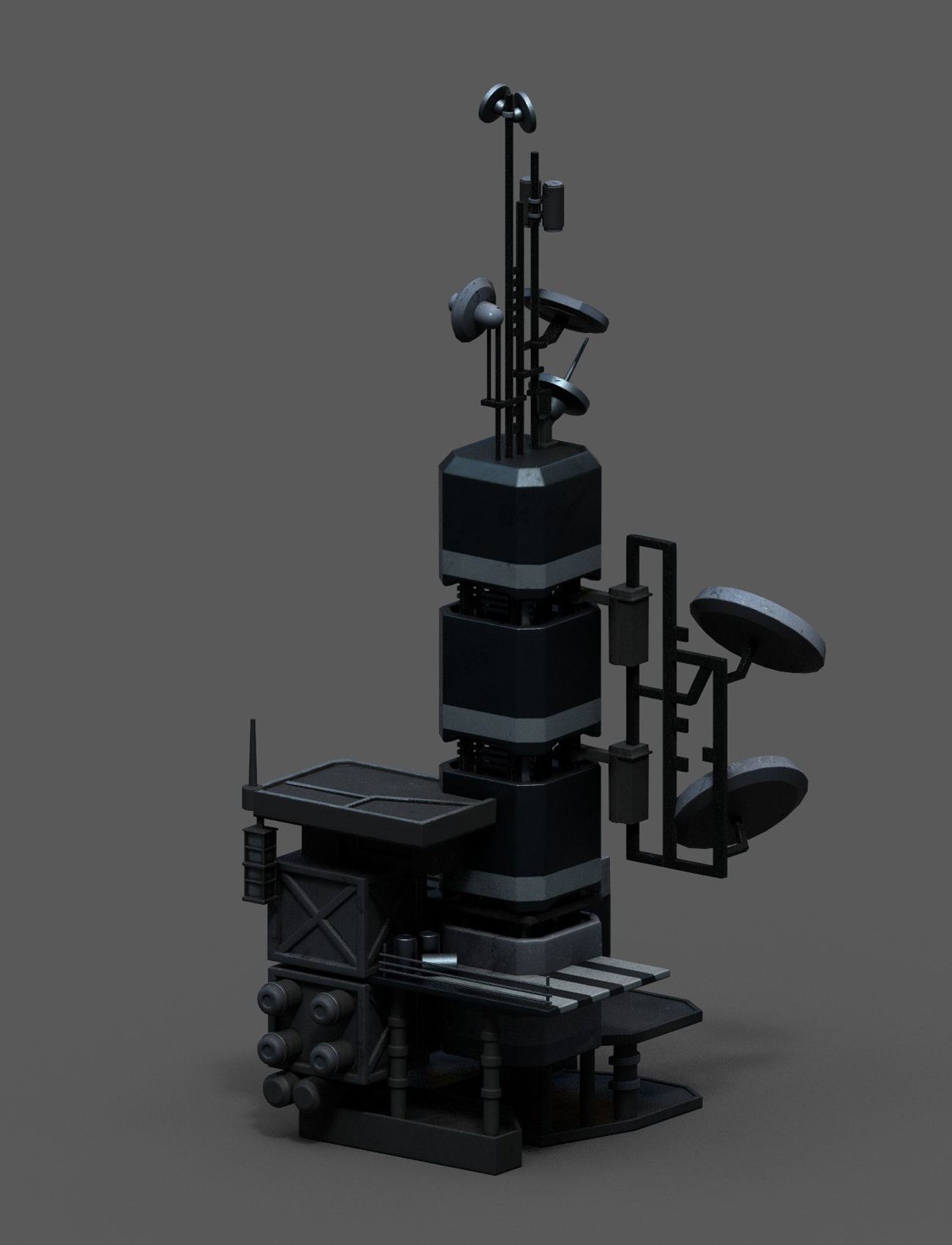 Scifi tower station building exterior futuristic Low-poly 3D model_5