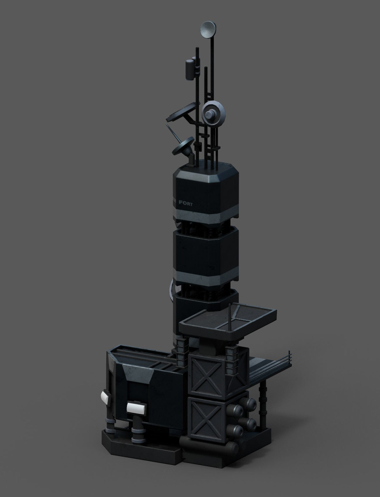 Scifi tower station building exterior futuristic Low-poly 3D model_1