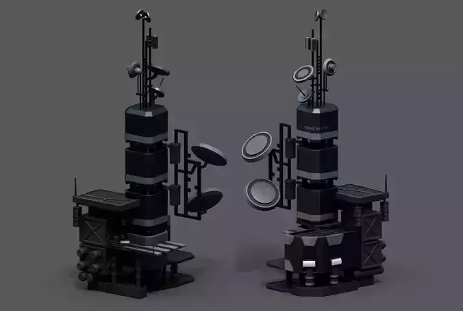 Scifi tower station building exterior futuristic Low-poly 3D model Scifi tower station building exterior futuristic Low-poly 3D model