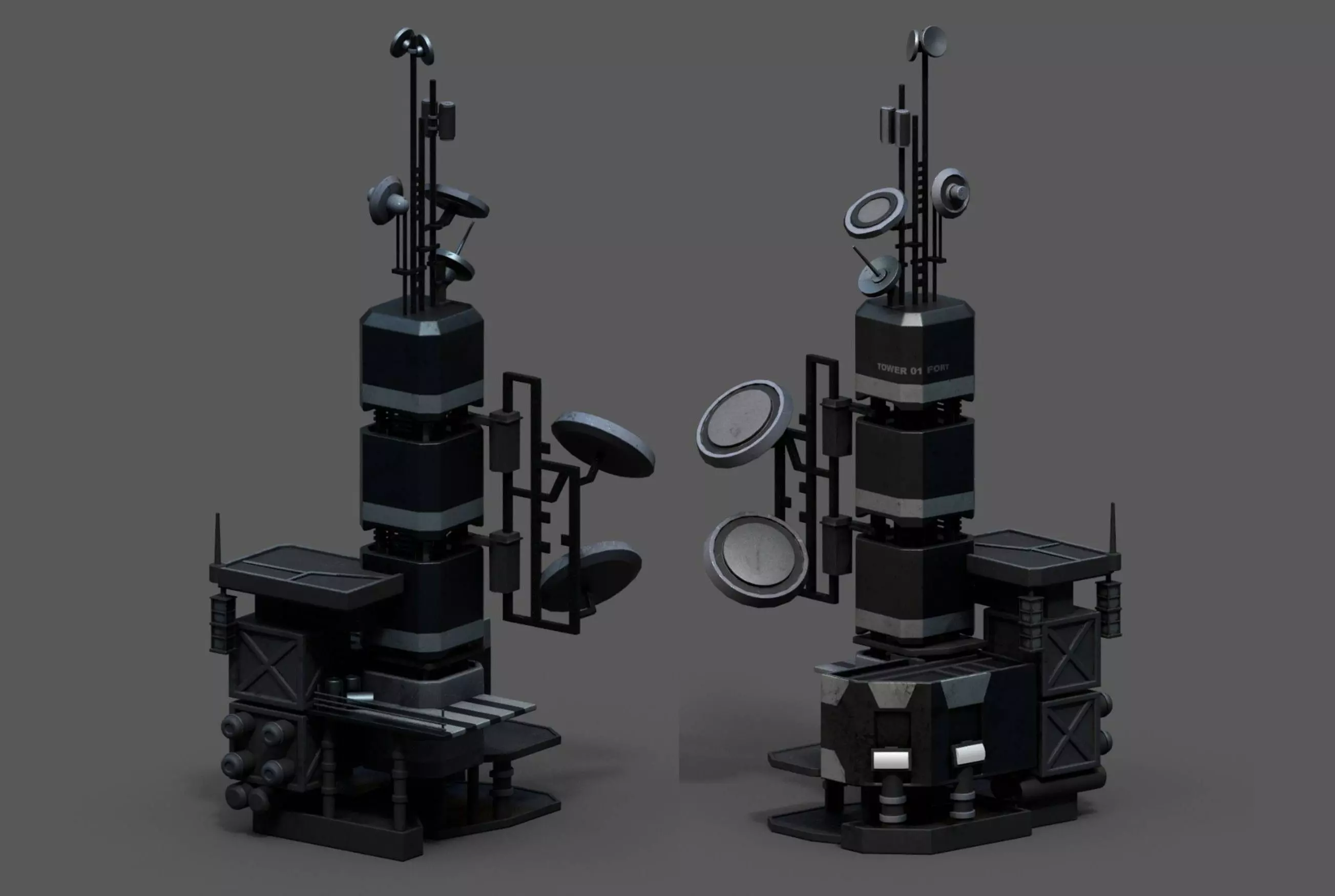 Scifi tower station building exterior futuristic Low-poly 3D model_0