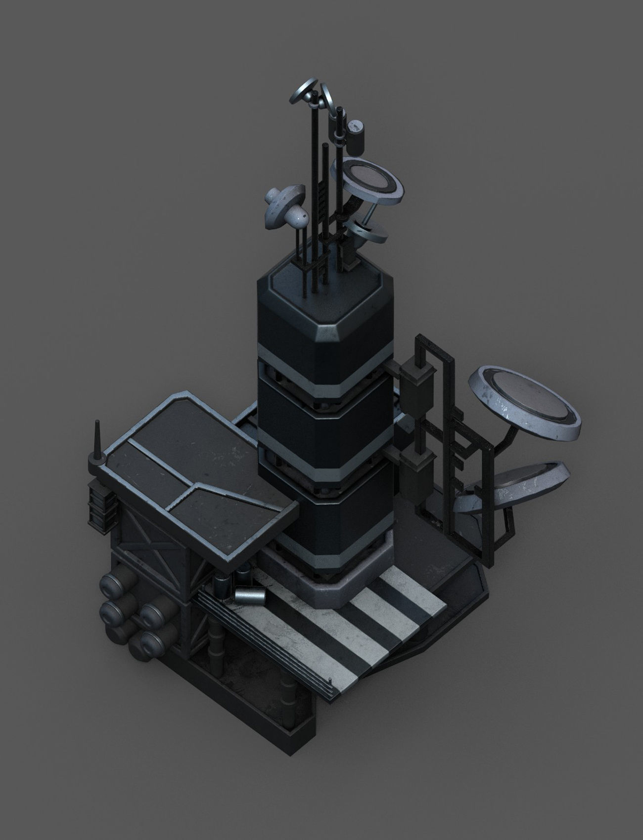 Scifi tower station building exterior futuristic Low-poly 3D model_6
