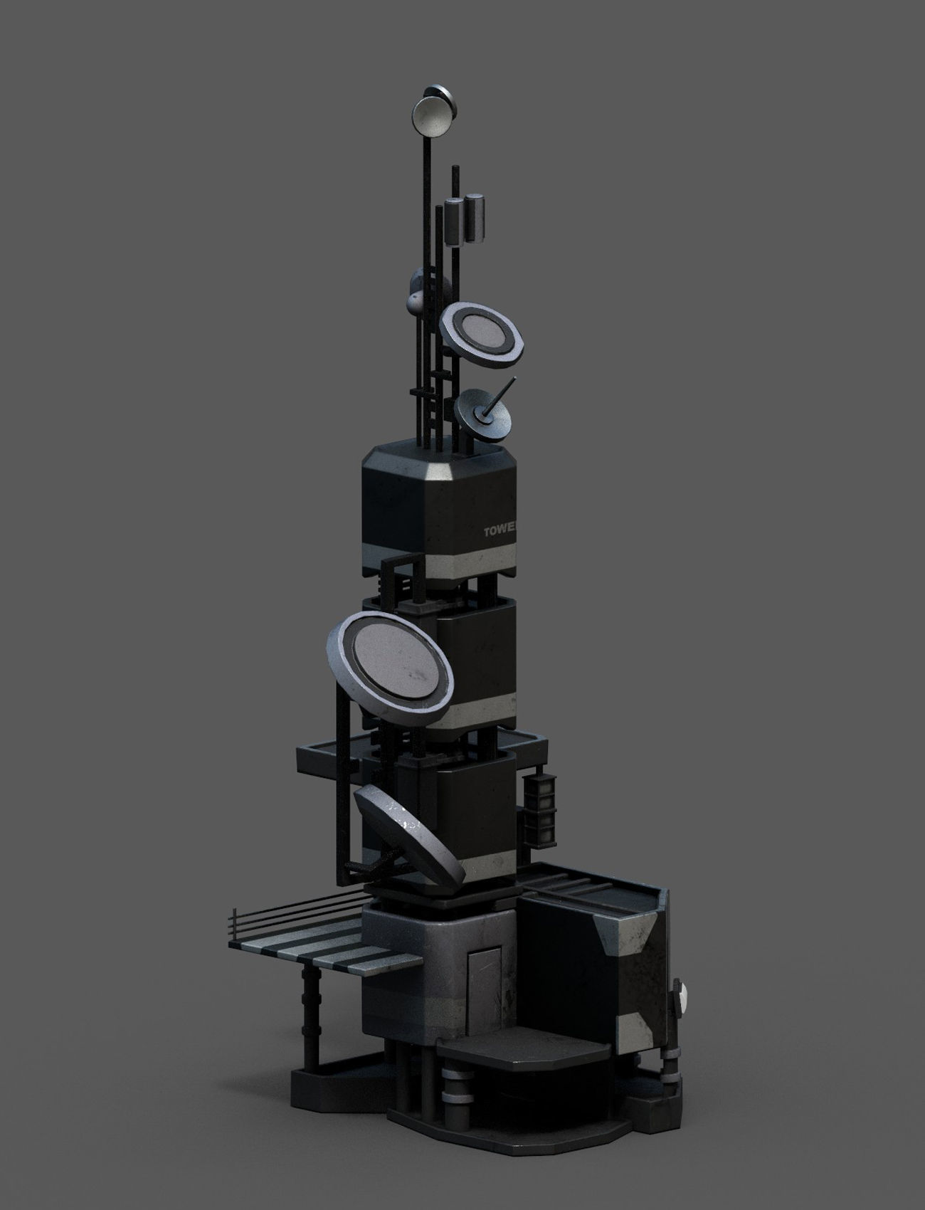 Scifi tower station building exterior futuristic Low-poly 3D model_3