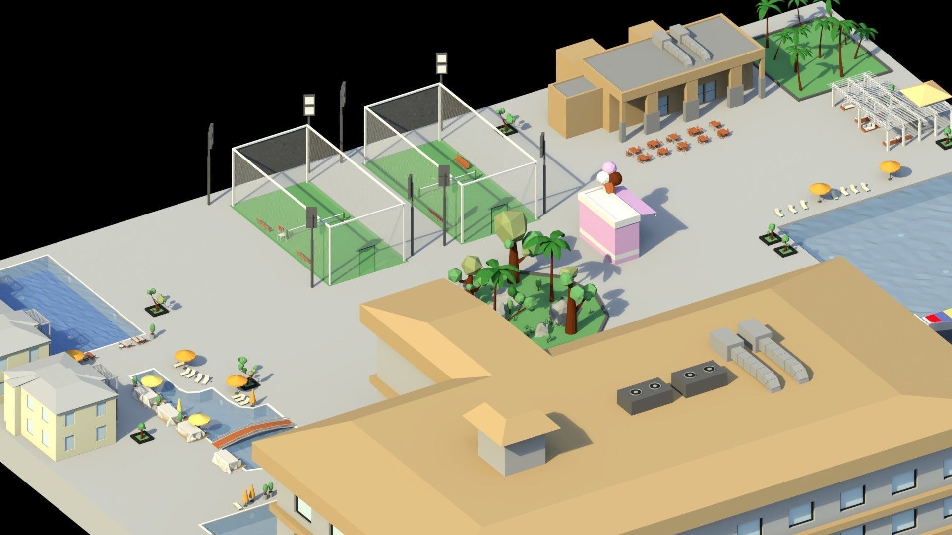 Low Poly Holiday Resort Low-poly 3D model_2