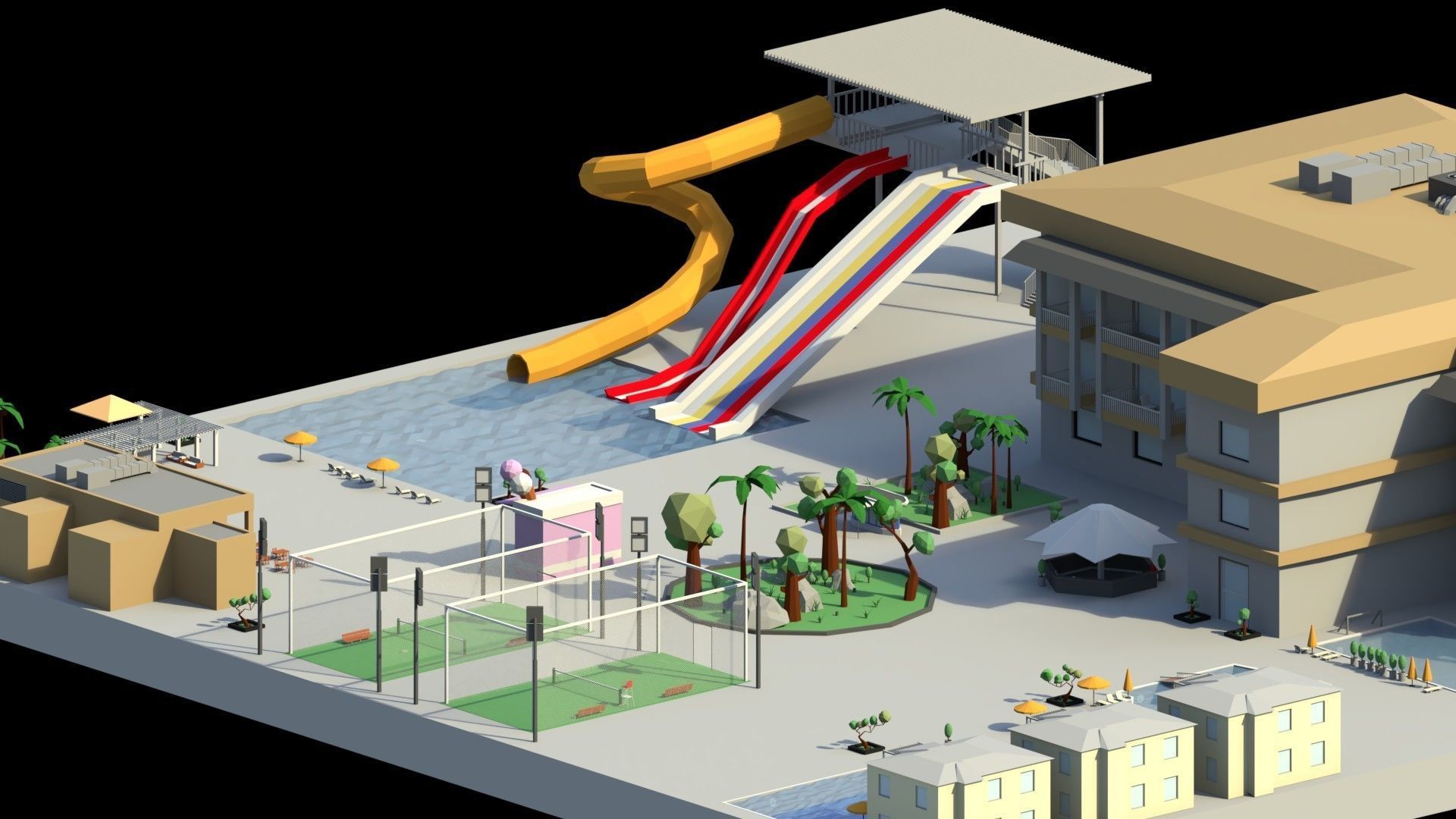Low Poly Holiday Resort Low-poly 3D model_1