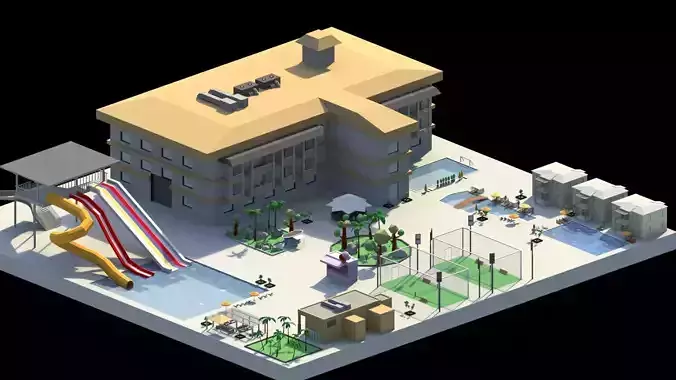 Low Poly Holiday Resort Low-poly 3D model